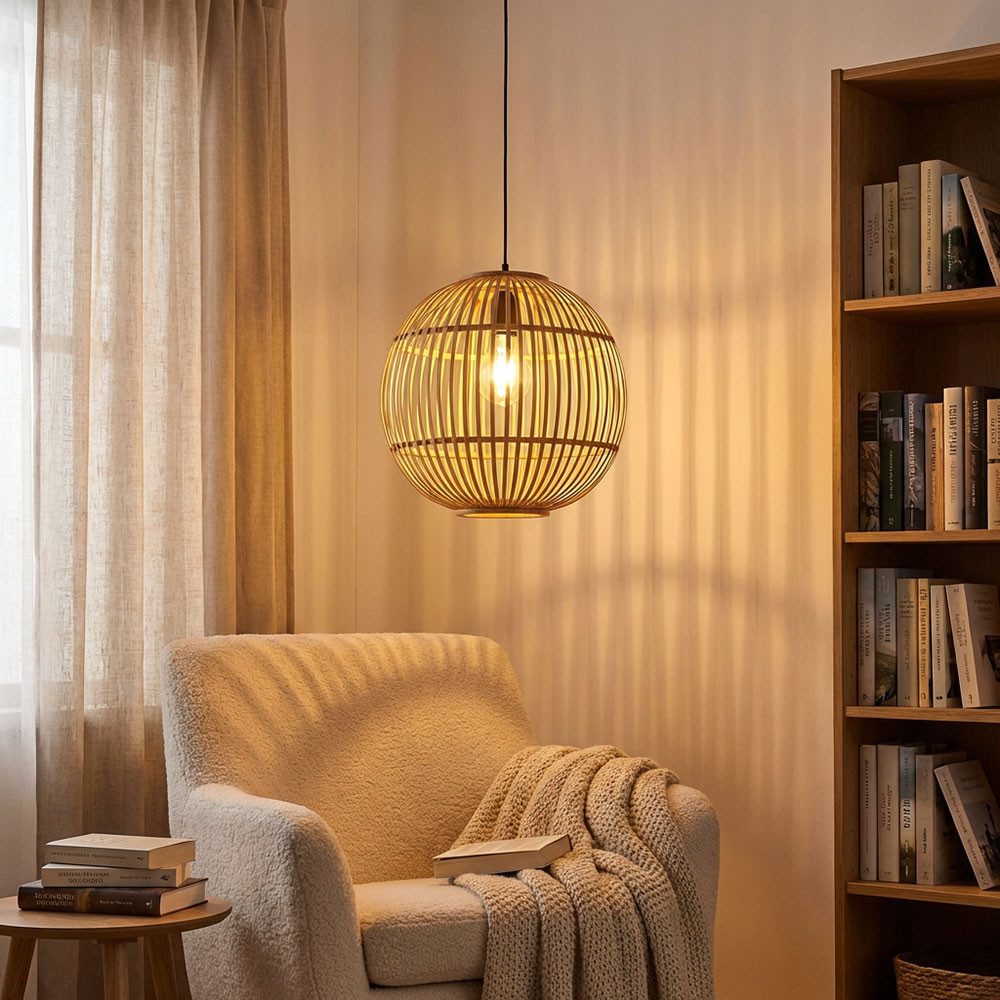 GLOBO LIGHTING Kugelleuchte, Leuchtmittel nicht inklusive, Design Pendel Hänge Lampe Ess Zimmer Bambus Kugel Geflecht Decken