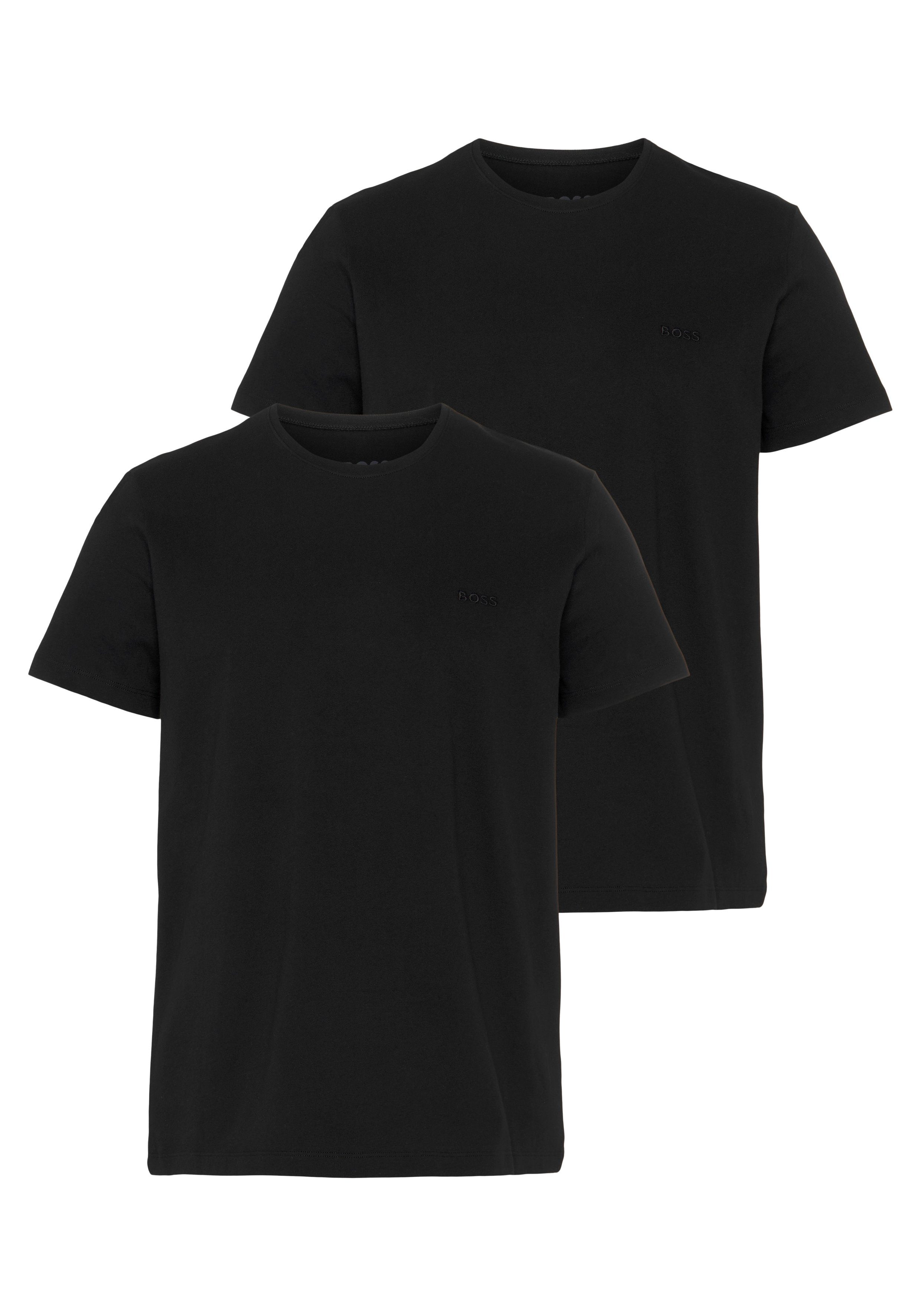 BOSS Rundhalsshirt TShirtRN 2P BOSS Logo-Schriftzug 2-tlg., Pack) Comfort 2er Black (Packung, mit