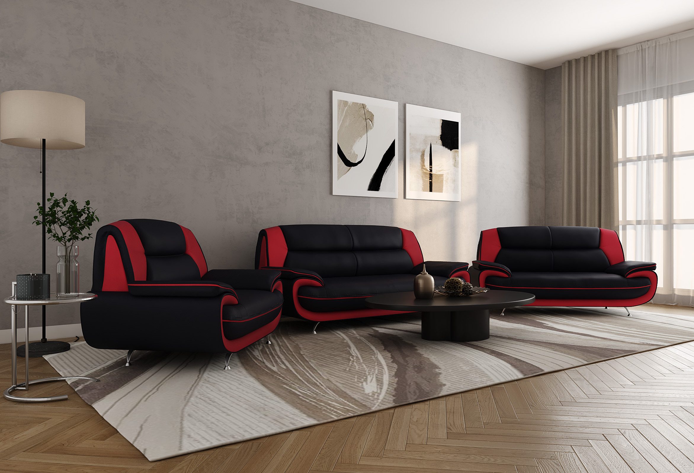Kaiser Möbel Loungeset Wohnzimmer-Set 3-2-1 modern, Kunstleder Soft, PALERMO, (3-2-1, Wohnzimmer-Set 3-2-1), ergonomisch geformte Rückenlehnen großzügige Sitzflächen