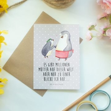 Mr. & Mrs. Panda Grußkarte Pinguin mit Kind - Grau Pastell - Geschenk, Glückwunschkarte, Schwest, Einzigartige Motive