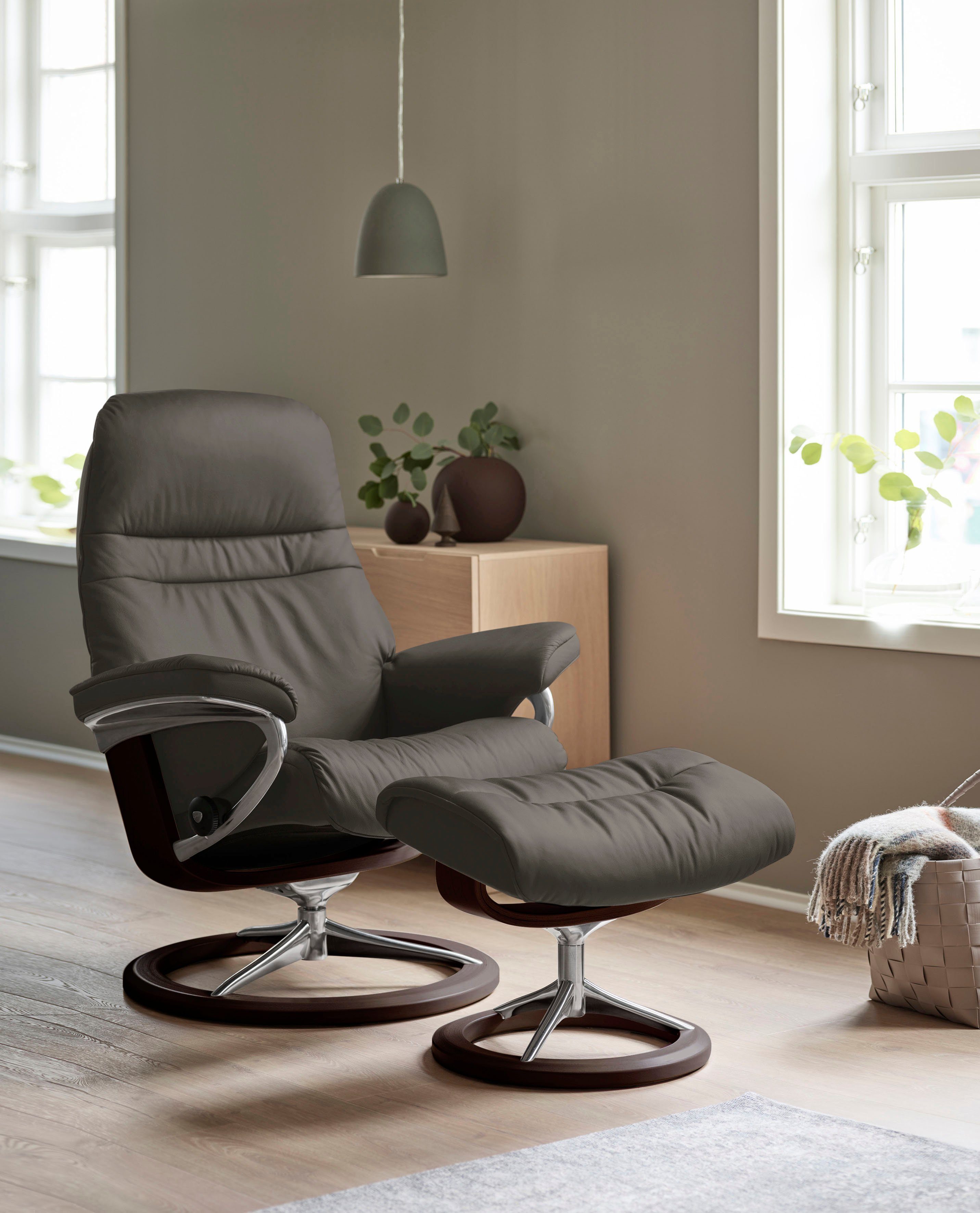 Stressless® Relaxsessel Sunrise (Set, Relaxsessel mit Hocker), mit Signature Base, Größe L, Gestell Braun | Funktionssessel