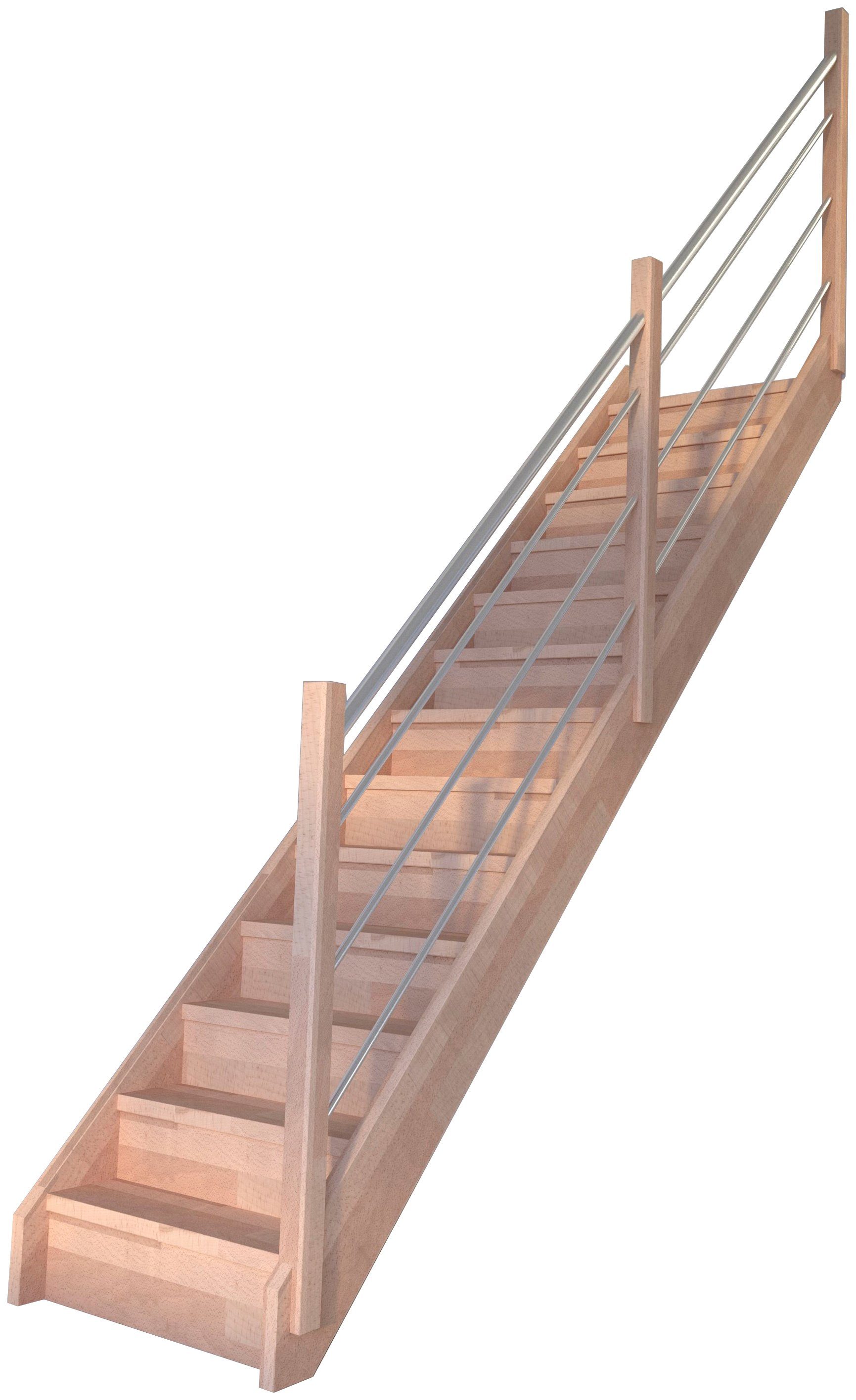 Mykonos, Durchgehende Holz-Edelstahl Stufen Wangenteile bis Geschosshöhen für geschlossen, Rechts, 280 Massivholz Systemtreppe Starwood cm,