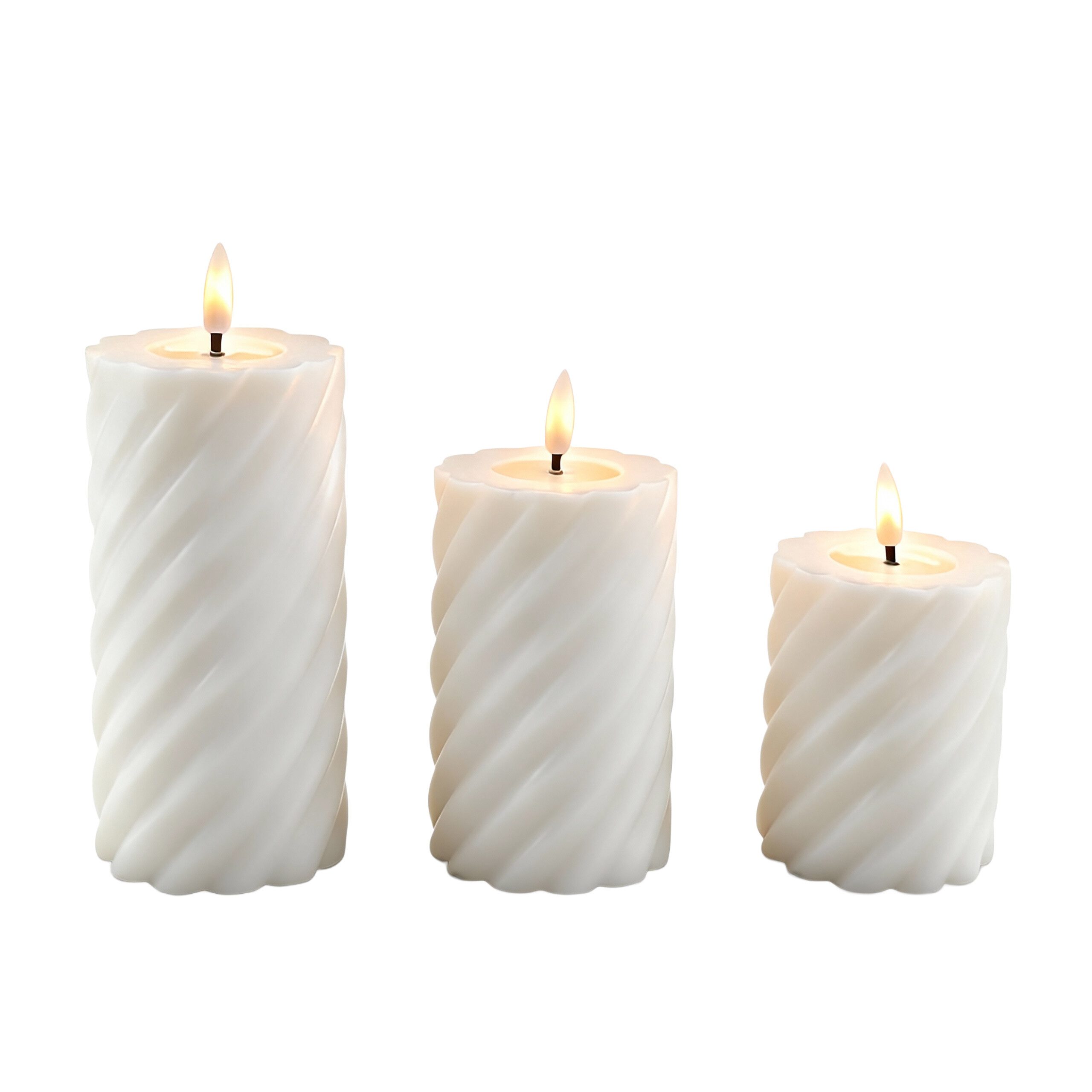 relaxdays LED-Kerze 3er Set, Flammenlose LED-Kerzen mit warmweiß flackernder Flamme, LED, Warmweiß, weiß