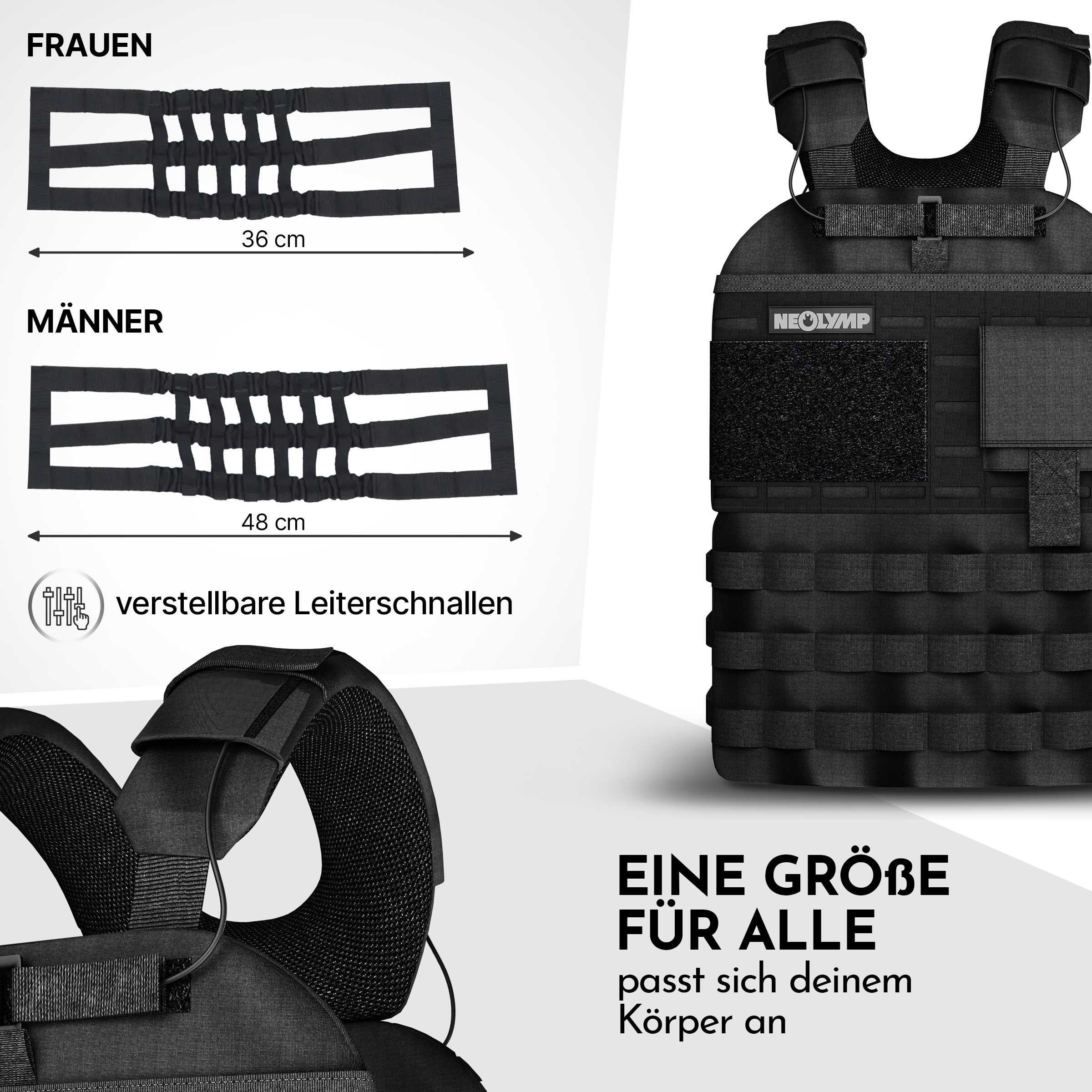 NEOLYMP Gewichtsweste Unisex Weighted Vest Plattenträger Weste mit Tasche - Kein Verrutschen, (Gewichtsweste mit 2x 1,25 kg Eisenplatten und verstellbaren Schnallen), Atmungsaktiv & Verstellbar – Calisthenics Equipment – Weight Vest Home