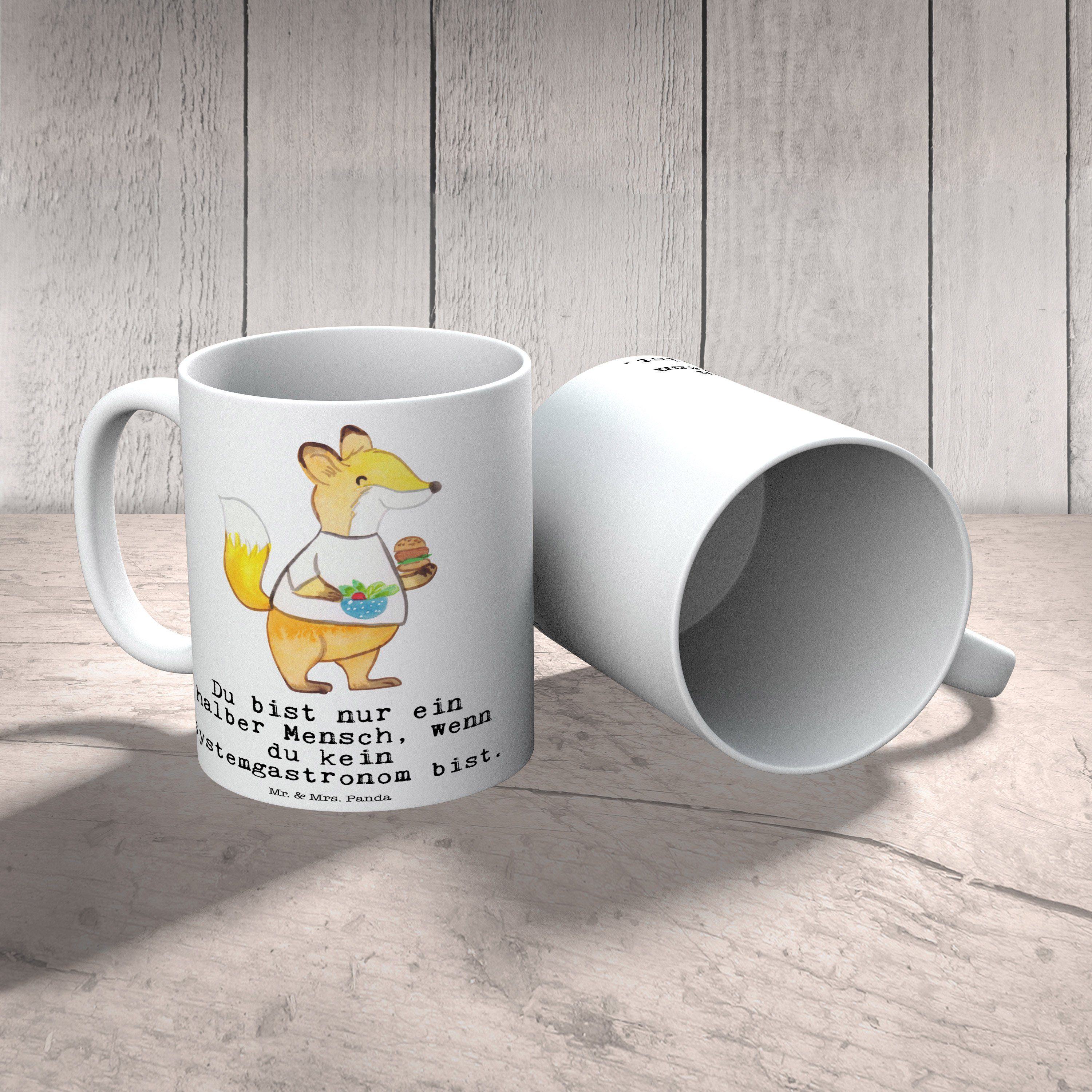 Kaffeebecher, Keramik - Mr. Tasse mit Systemgastronom Arbeitskoll, Panda & Mrs. Herz - Weiß Geschenk,