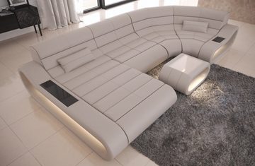 Sofa Dreams Wohnlandschaft Ledercouch Leder Sofa Concept U Form Ledersofa, Couch, mit LED, Designersofa mit ergonomischer Rückenlehne