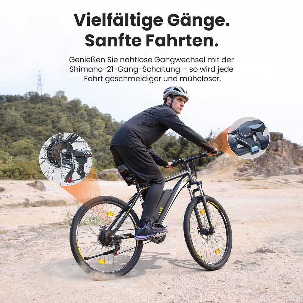 Touroll E-Bike U1 Trekkingrad mit 250-W-Motor, 468 Wh Akku, 21 Gang Shimano, Heckmotor, 468 Wh, 65 km Reichweite, 21‑Gang Shimano, Scheibenbremsen – Bild 5 von 5