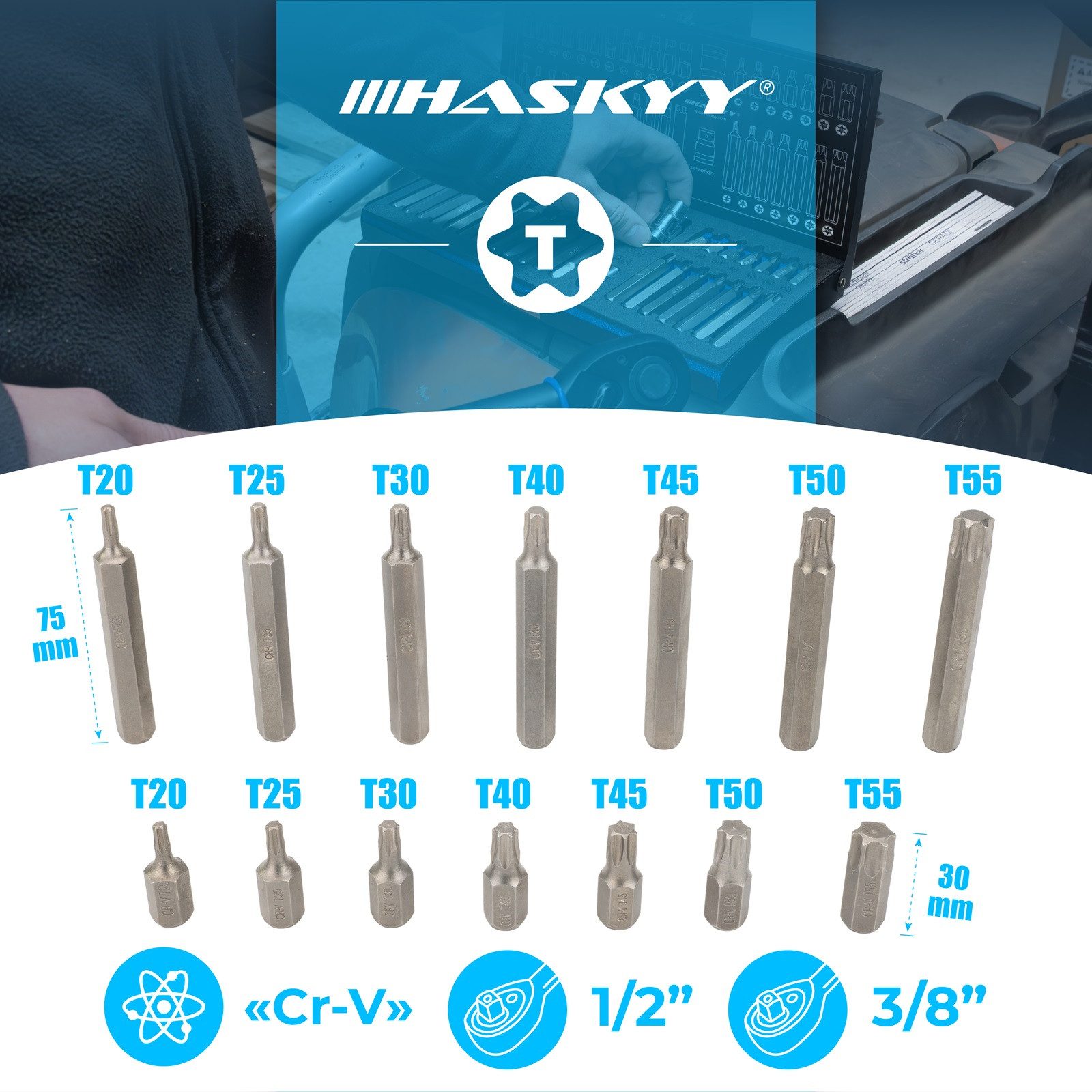 HASKYY Bit- und Steckschlüsselset HASKYY Vielzahn Steckschlüssel Satz Torx XZN Bit Innensechskant Set – Bild 2 von 5