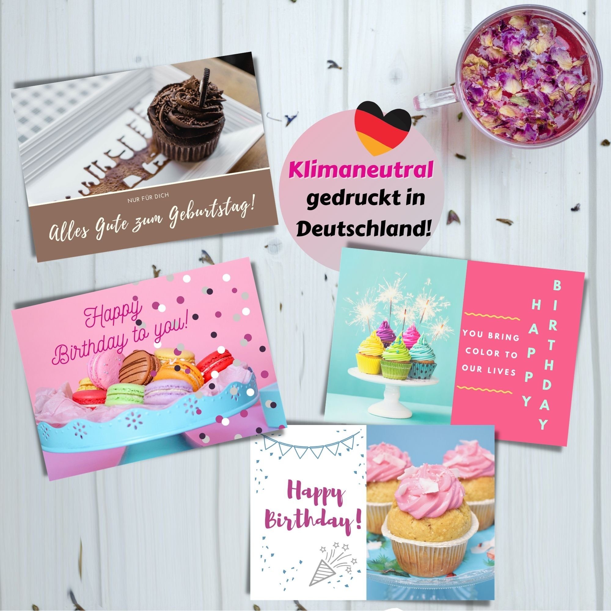 Domelo Geburtstagskarte Geburtstagskarten 16er Set mit Umschlag Postkarten, Grußkarten