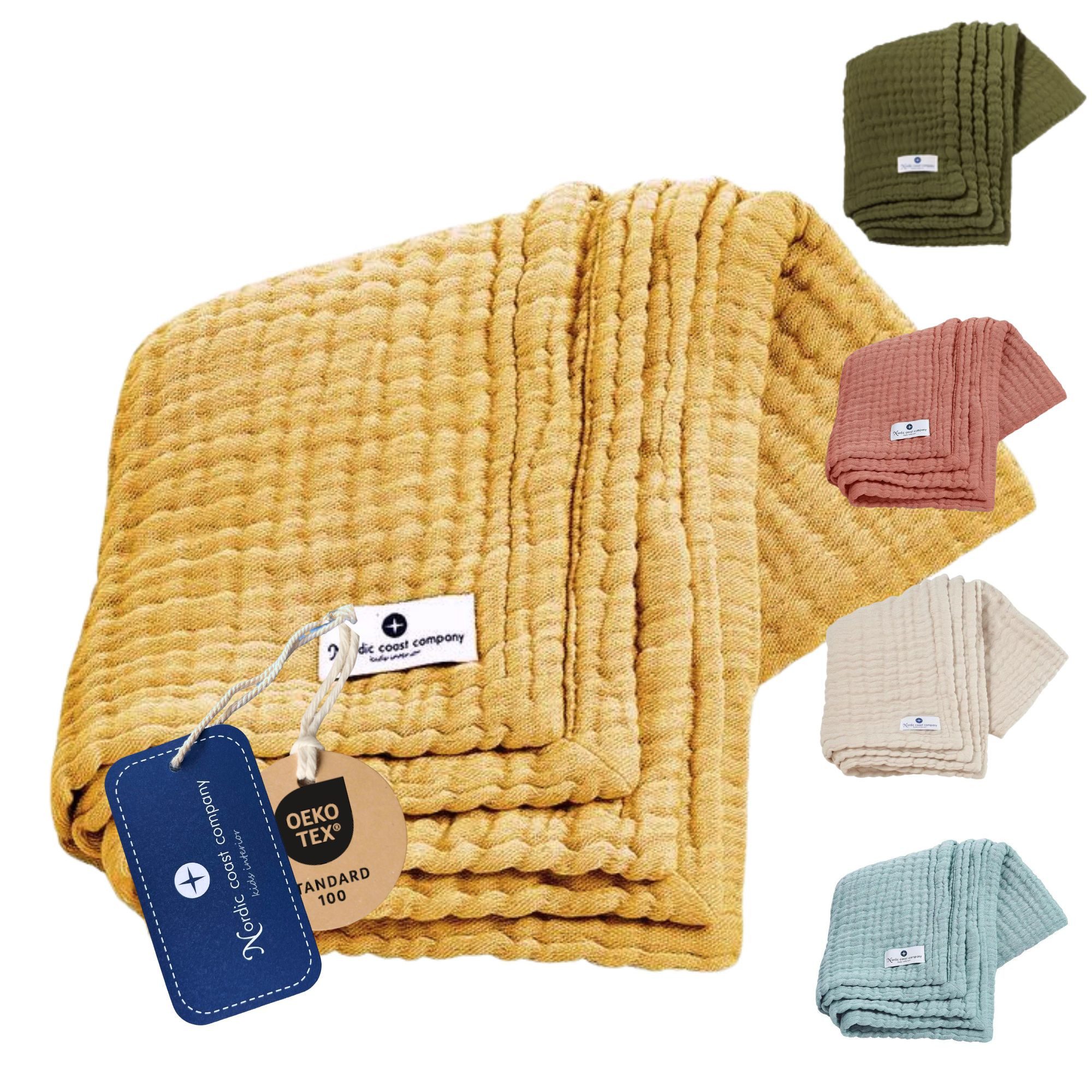 Babydecke Babydecke Musselin Kuscheldecke Puckdecke Baby & Neugeborene, Nordic Coast Company, Musselindecke Curry Premium Qualität 100% Baumwolle Schadstoff geprüft