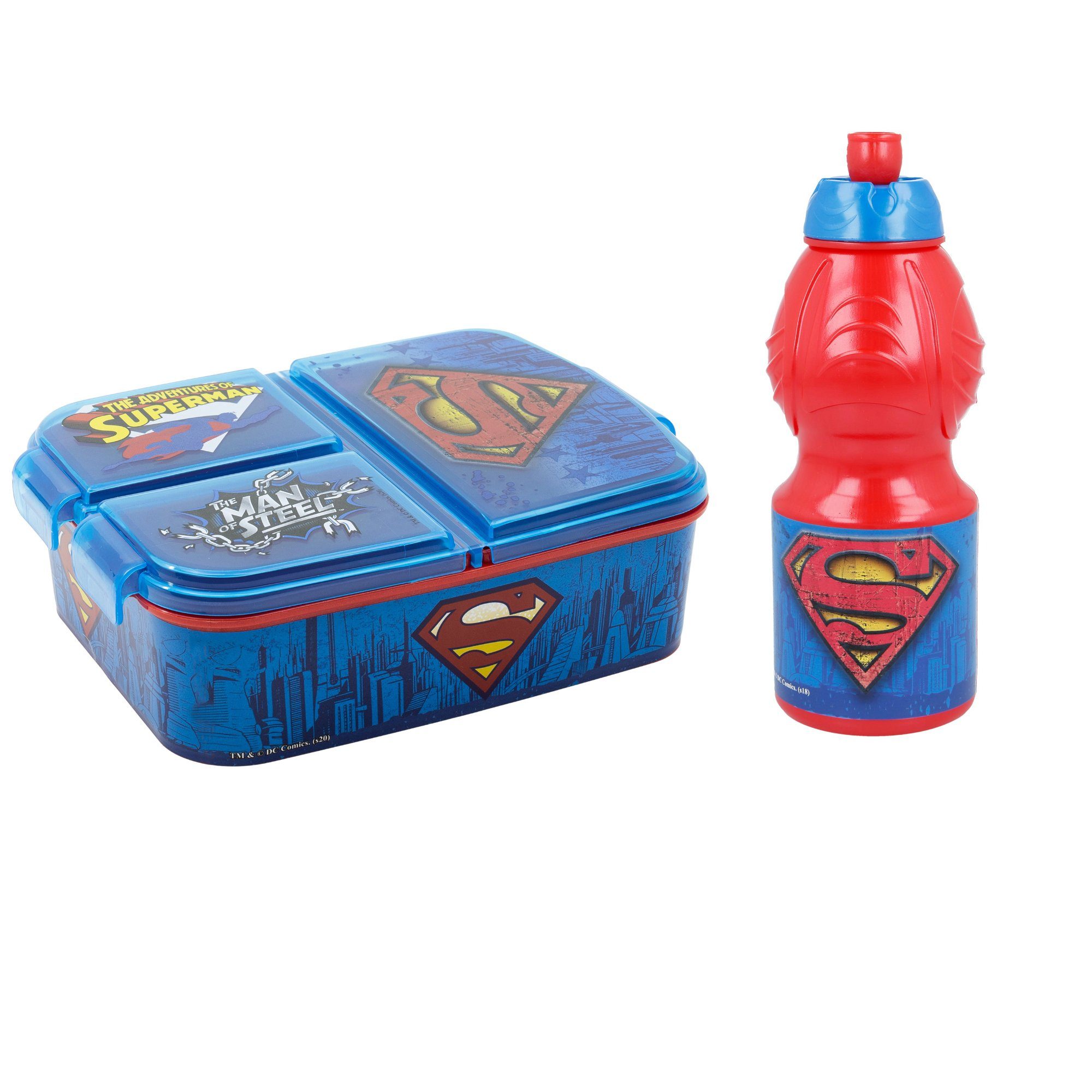 DC Comics Lunchbox Superman 2 teiliges Set - 3 Kammern Brotdose Trinkflasche, (2-tlg)