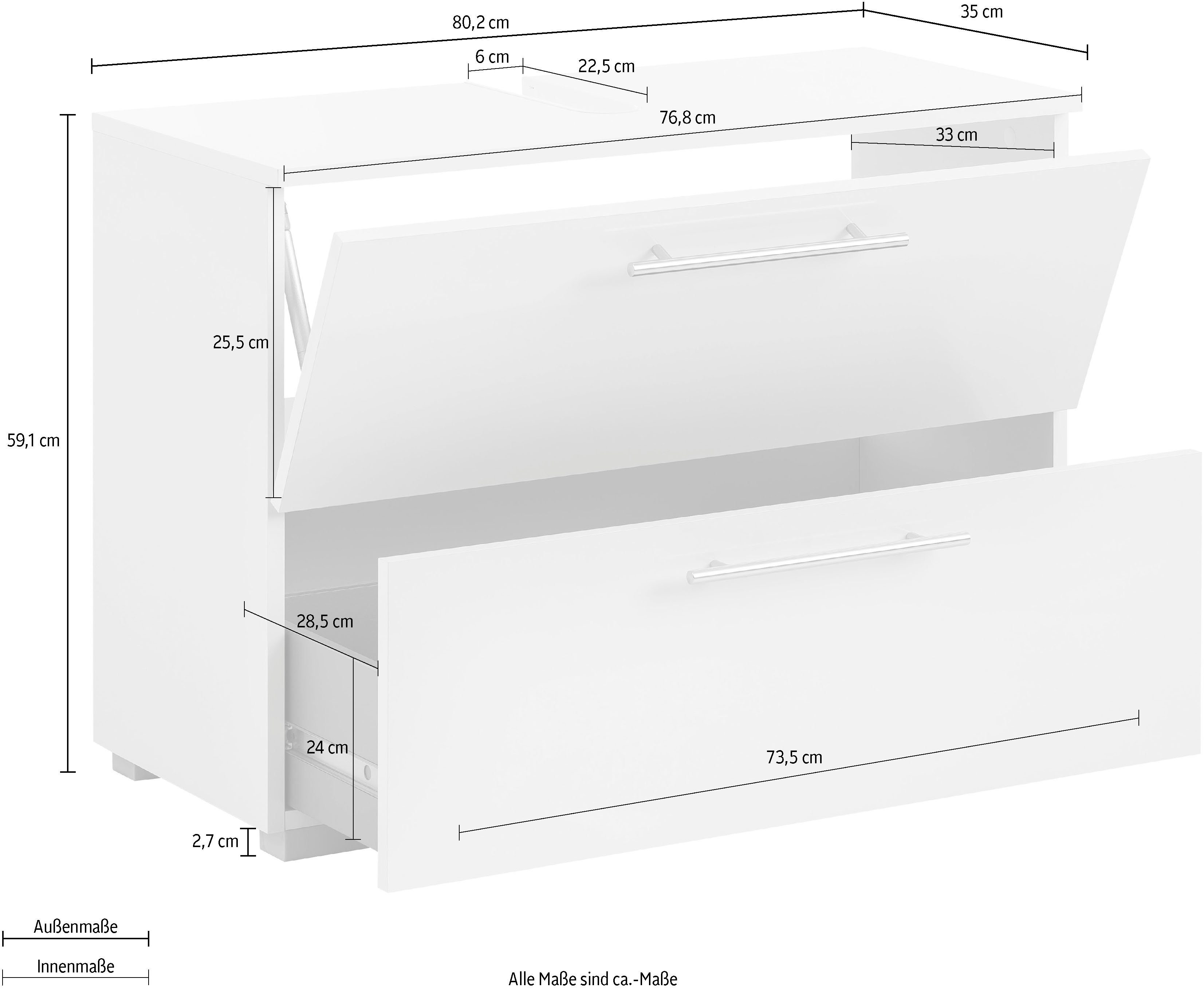 Carlos cm Breite Schildmeyer | weiß Waschbeckenunterschrank weiß 80