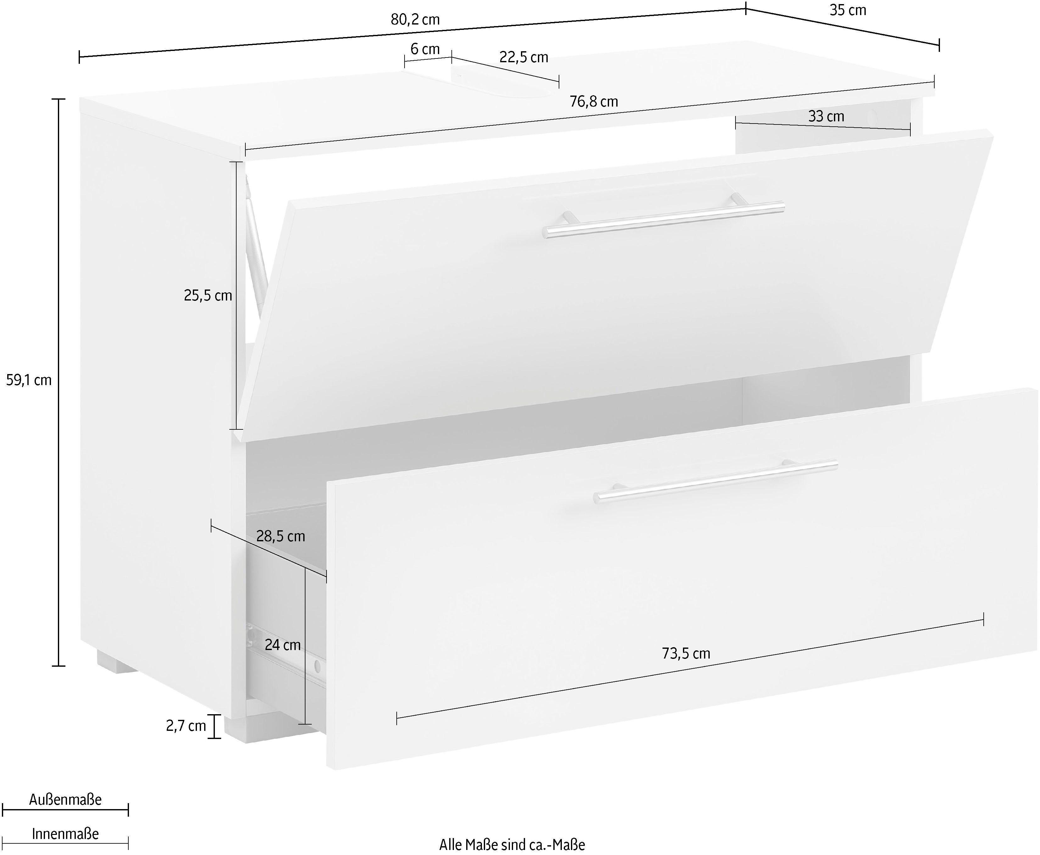 welltime Waschbeckenunterschrank Carlos, Waschbeckenunterschrank, Made in Germany, B: 80 cm Solide Verarbeitung - Dieses Produkt ist in Deutschland gefertigt – Bild 4 von 5