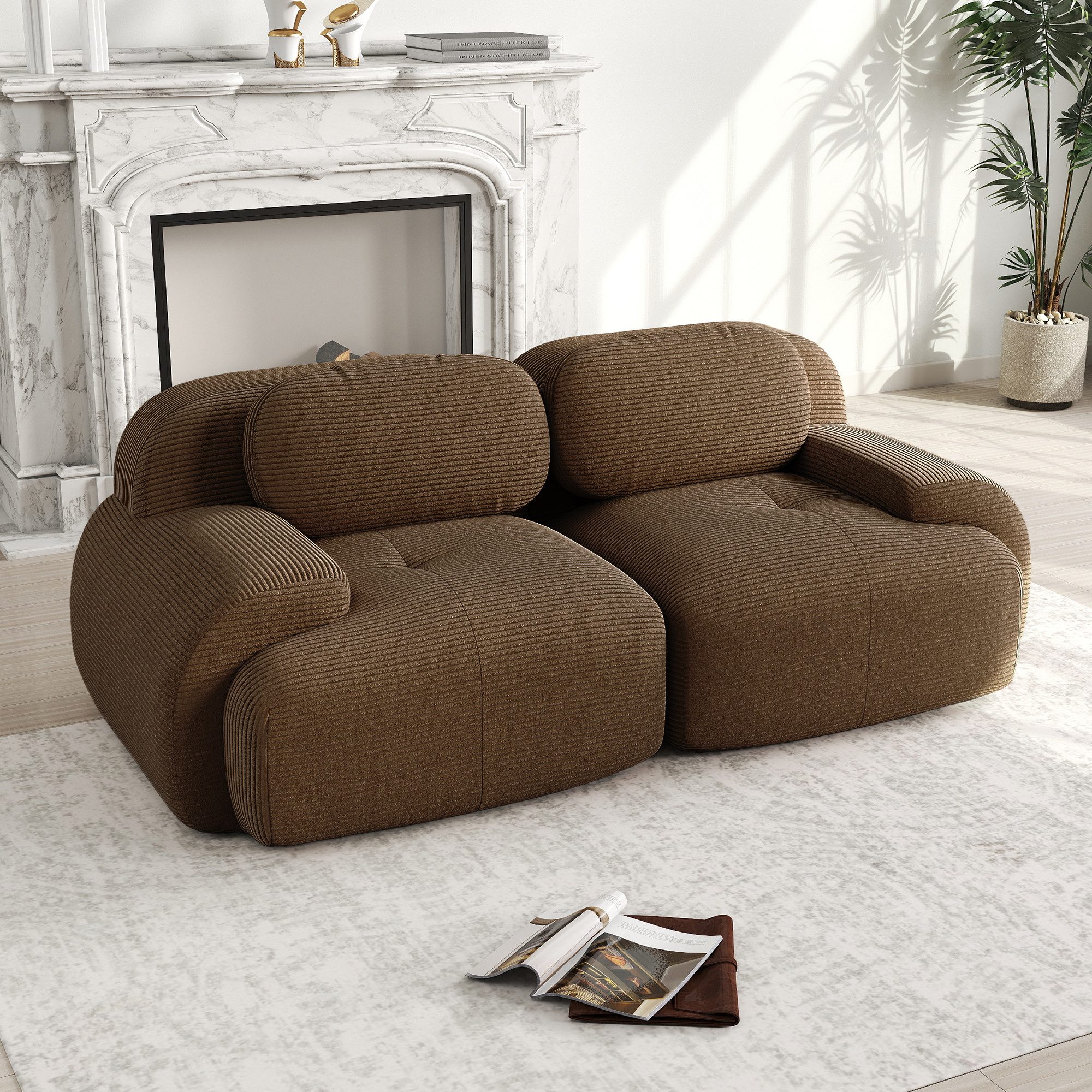 Odikalo 3-Sitzer modular kombinierbar Polstersofa Chaiselongue, 82'' Loveseat-Sofa aus Cordstoff, modular kombinierbar mit geschwungenen Armlehnen und rutschfester Unterseite, hochelastische Polsterung für Wohnzimmer, Schlafzimmer und Heimkino