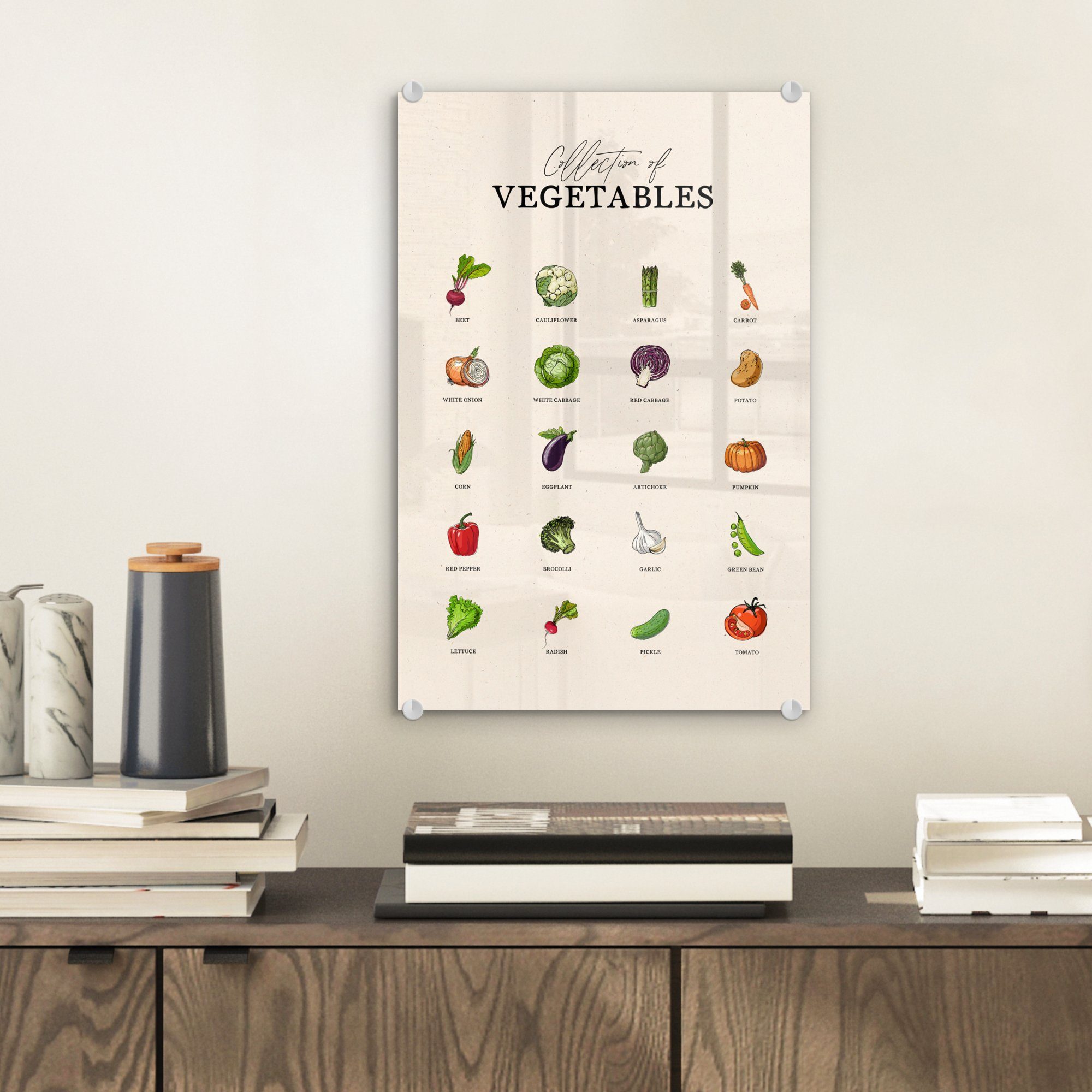 Acrylglasbild - auf St), Lebensmittel Küche auf Bilder Glas Foto - Glas Glasbilder - MuchoWow - (1 Wandbild Wanddekoration Gemüse, -