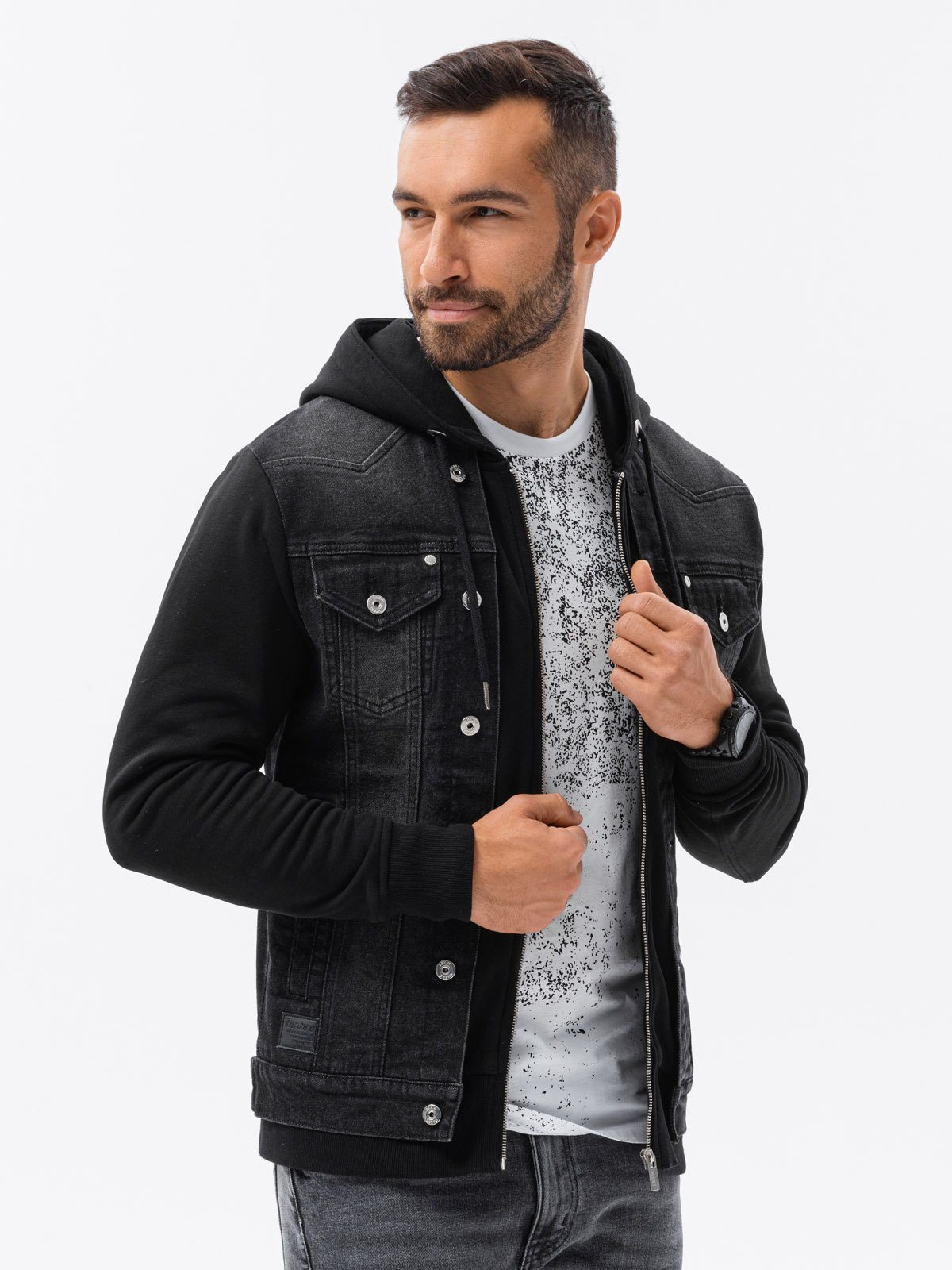 OMBRE Jeansjacke Denim-Katana-Jacke für Männer mit Kapuze