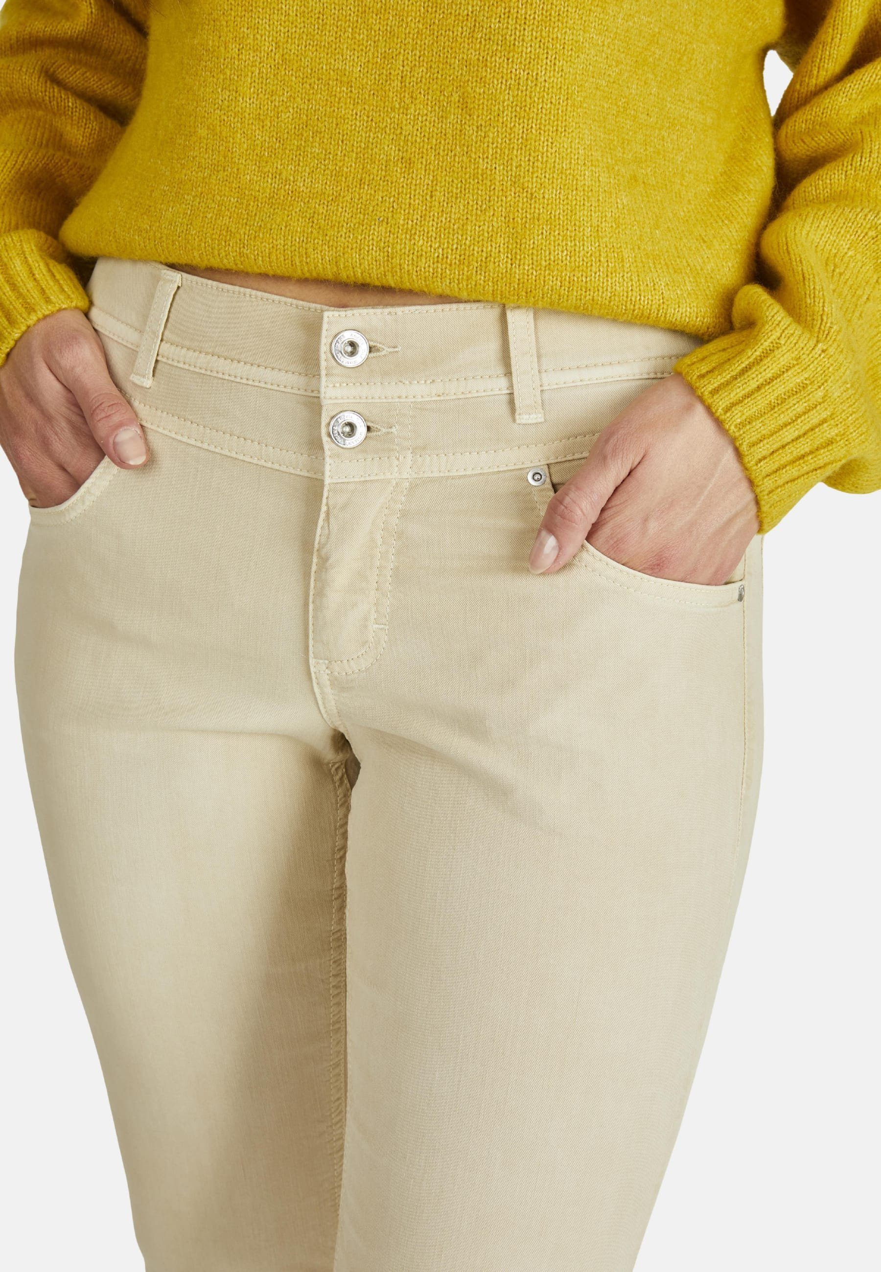 ANGELS 7/8-Jeans Jeans Ornella unifarbenem Button beige Stoff Label-Applikationen mit mit