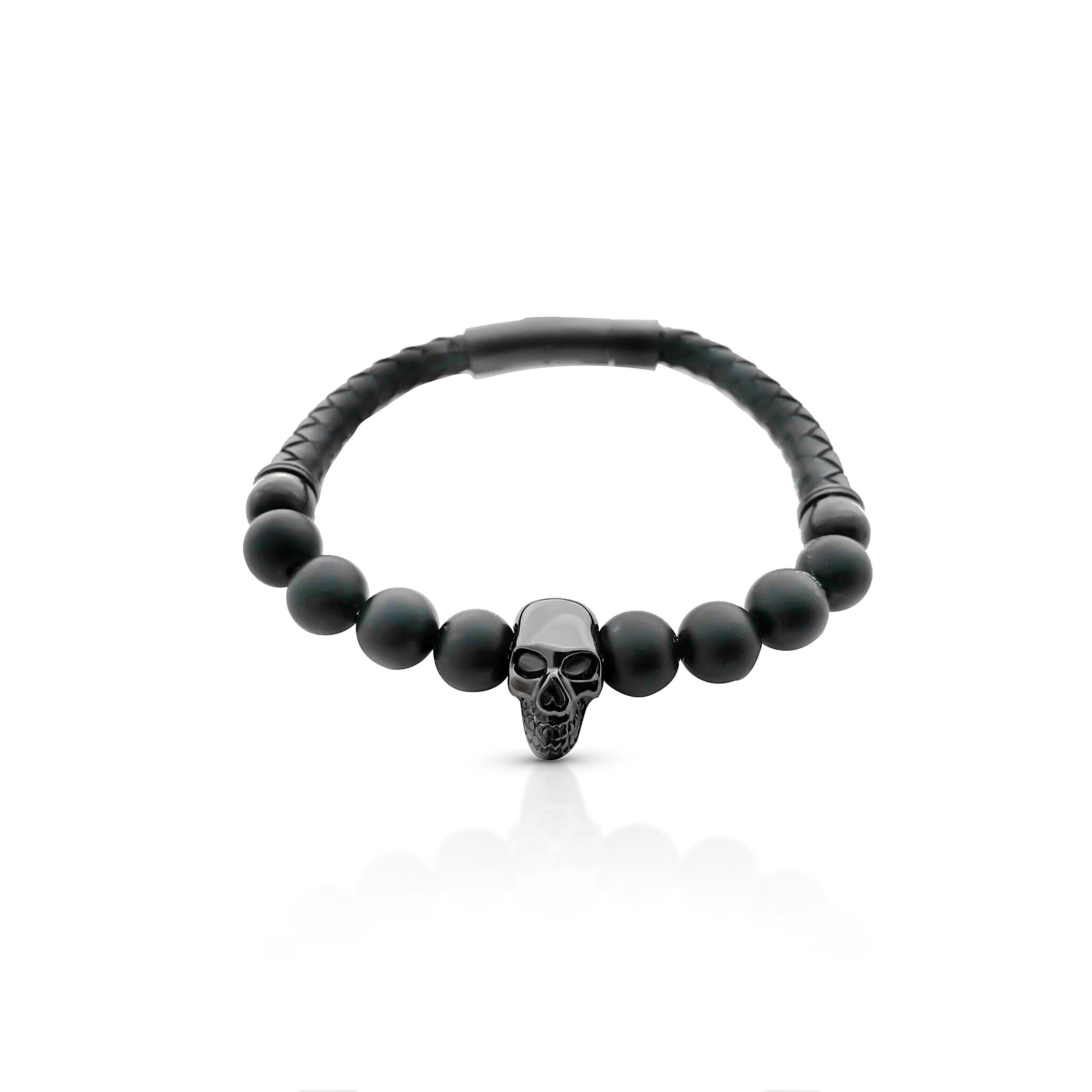 mit Armband BLACK Herren geflochten Bane Lederarmband (1-tlg) schwarz Klickverschluss Aaron SKULL