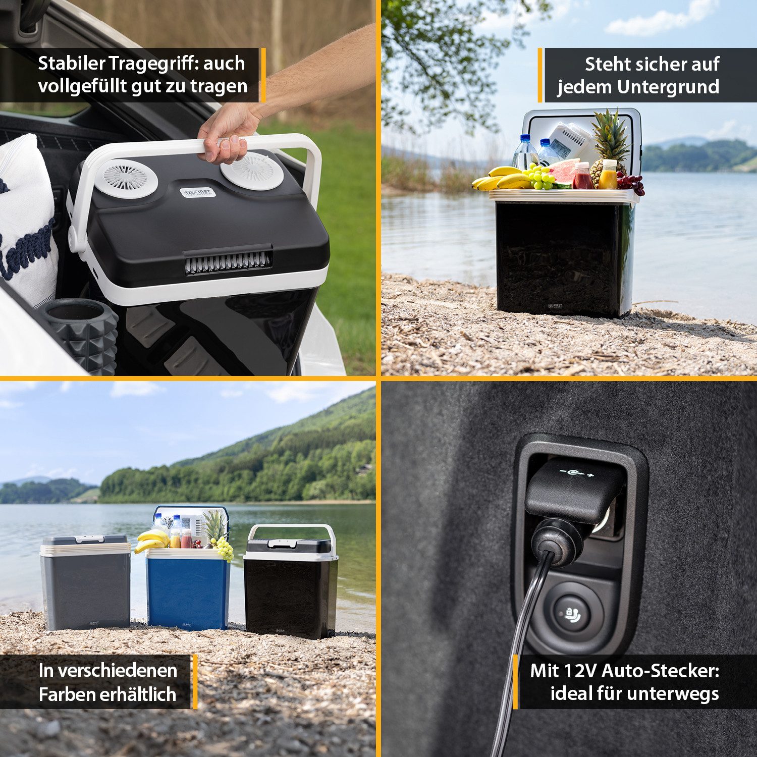 TZS FIRST AUSTRIA Elektrische Kühlbox 32L, Mini-Kühlschrank, 12V /230V Anschluss, 12-V-Stecker fürs Auto, für Camping, Festivals, Reisen, mit Kühl- und Warmhalt – Bild 5 von 5