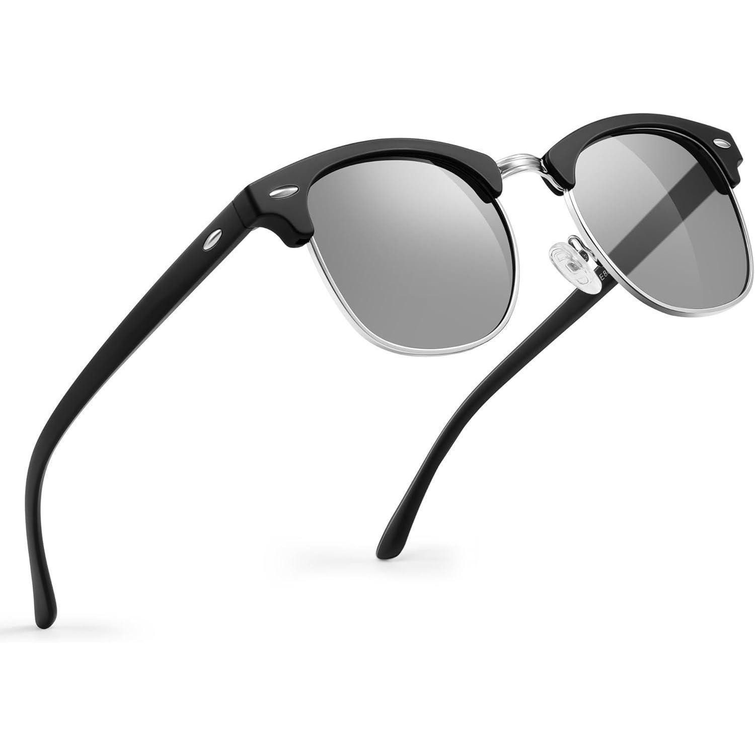 Retrosonnenbrille Polarisierte Sonnenbrille Herren Damen UV400 Halbrahmen Retro Schwarz