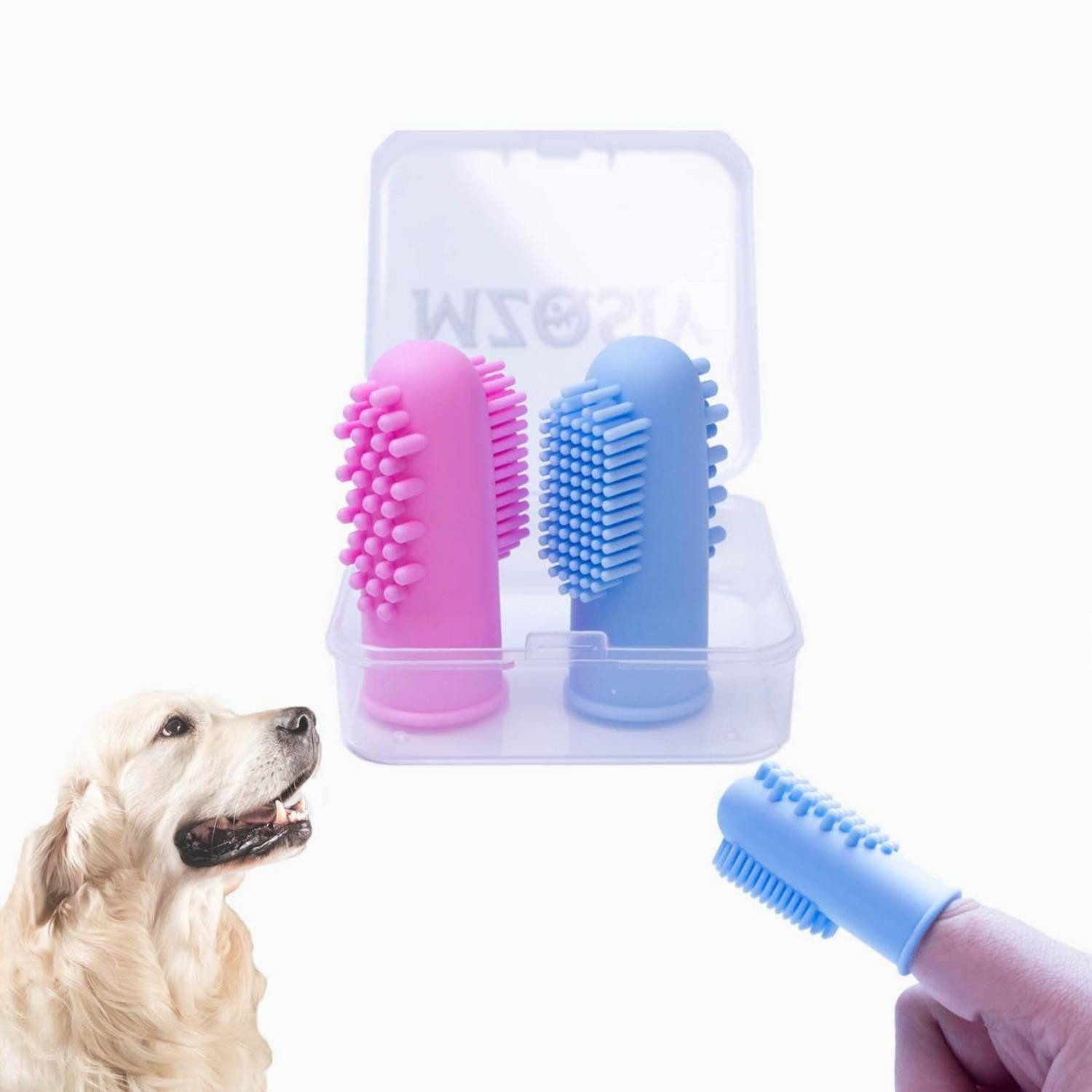 LuxusKollektion Tier-Fingerzahnbürste Hund Finger Zahnbürste Silikon Rosa Blau Einheitsgröße