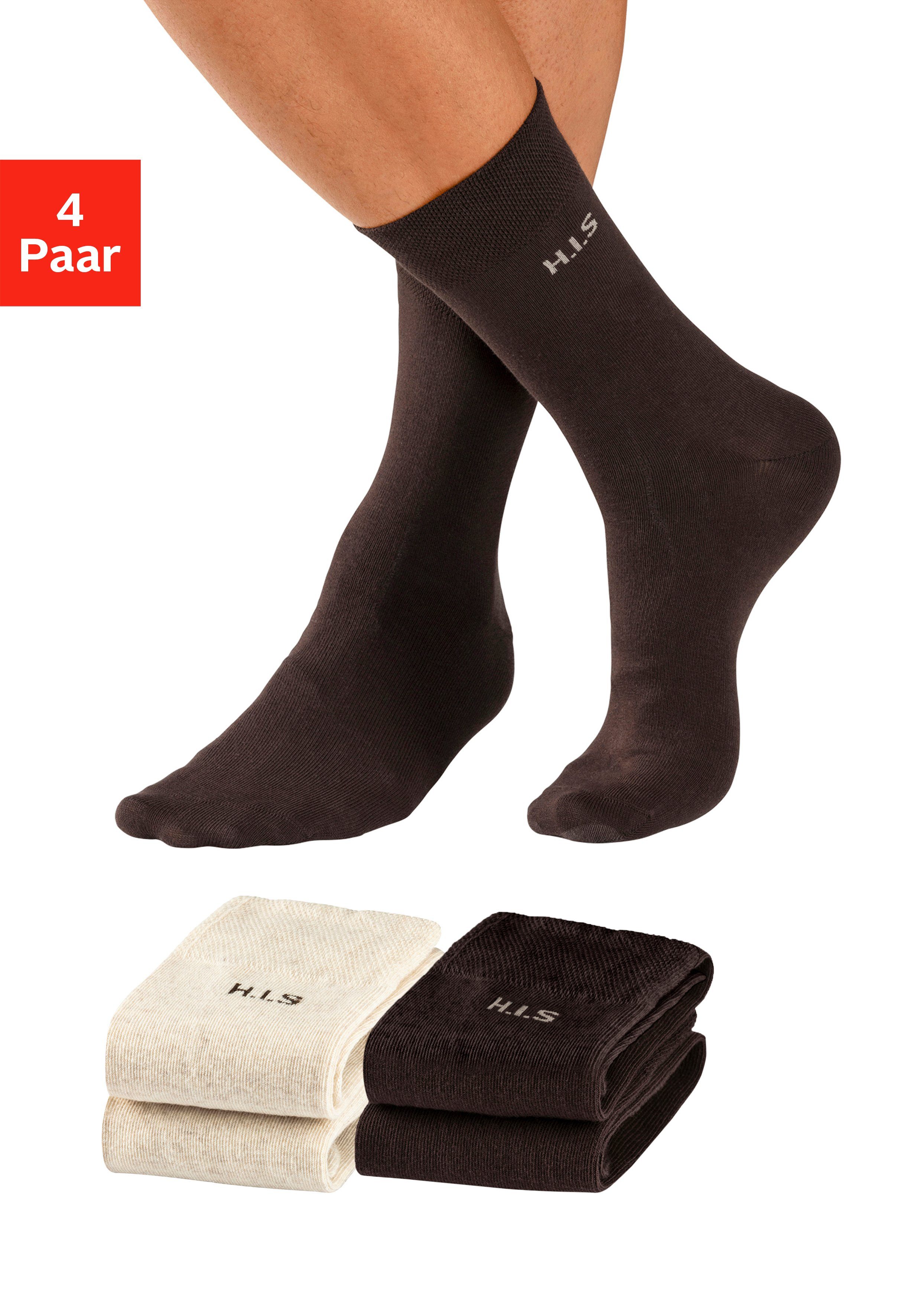 H.I.S Socken, (Packung, 4 Paar), mit druckfreiem Bündchen günstig online kaufen