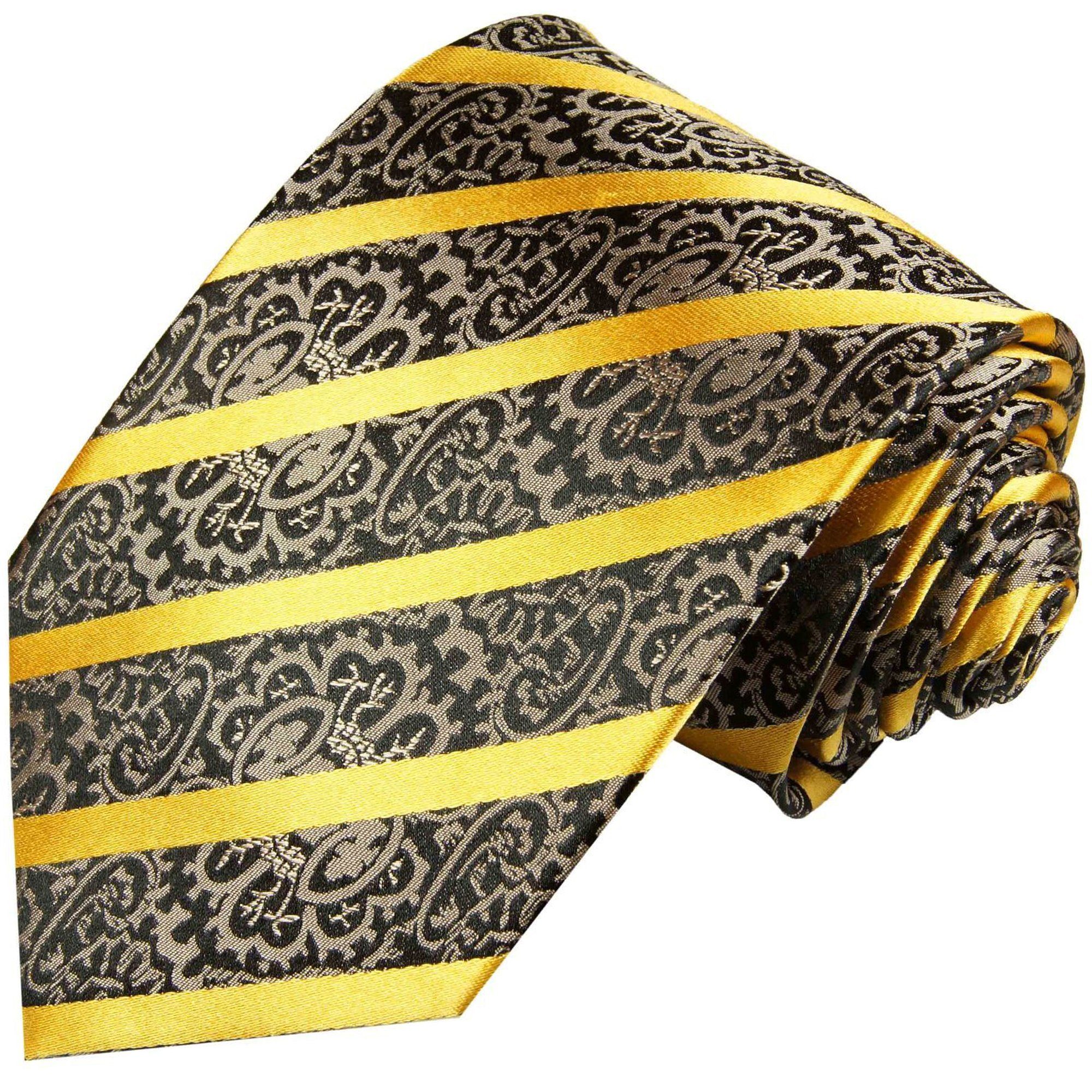 Paul Malone Krawatte Seidenkrawatte 931 gestreift Moderne gold grau 100% Schmal schwarz Seide (6cm), barock Herren