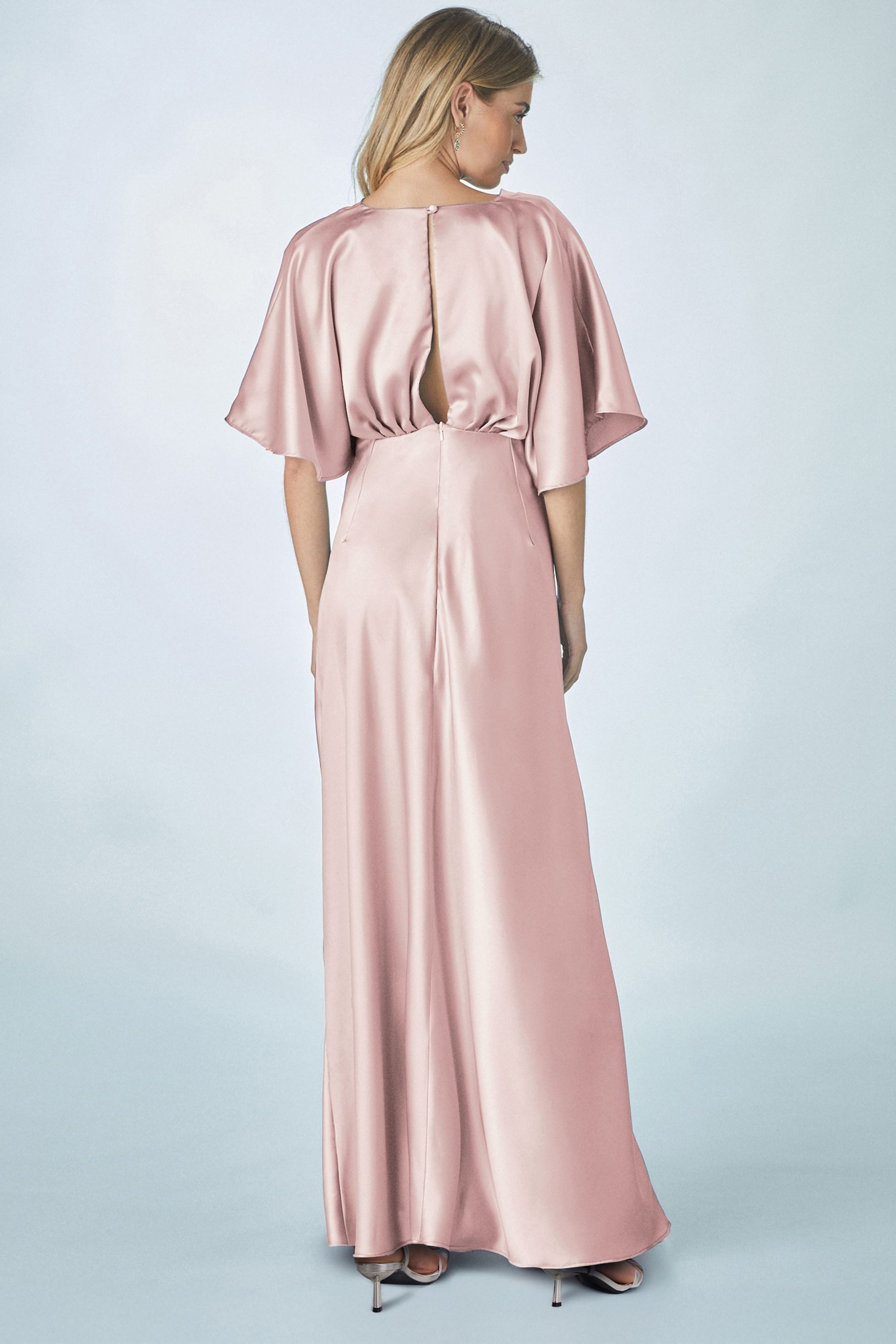 Next Satinkleid Langes Satin-Brautjungfernkleid mit Flatterärmeln (1-tlg) günstig online kaufen