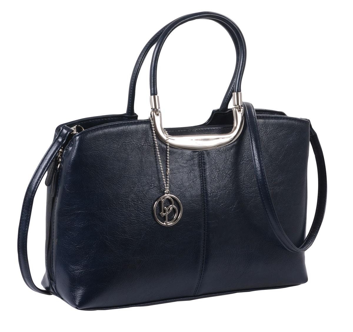 GlücksNugget Handtasche dunkelblaue Damentasche Daniele Donati, feste Form, 3 Hauptfächer