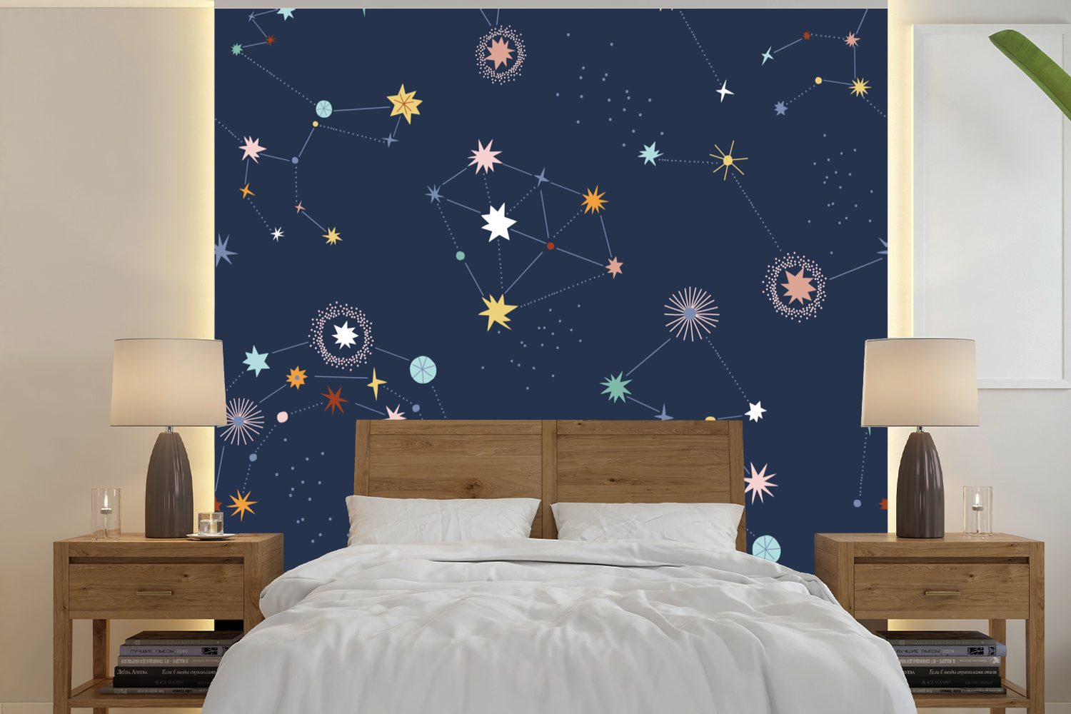 MuchoWow Fototapete Sterne - Weltraum - Kind, Matt, bedruckt, (5 St), Vinyl Tapete für Wohnzimmer oder Schlafzimmer, Wandtapete | Fototapeten