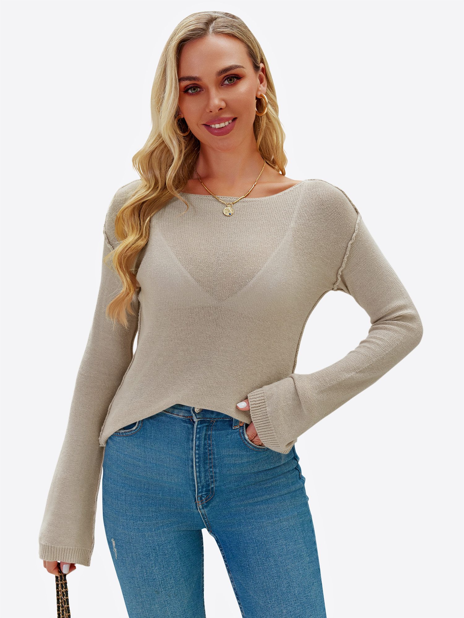 Imily Bela T-Shirt Damen Langärmliges mit Strickoberteil (Packung, 1-tlg., günstig online kaufen