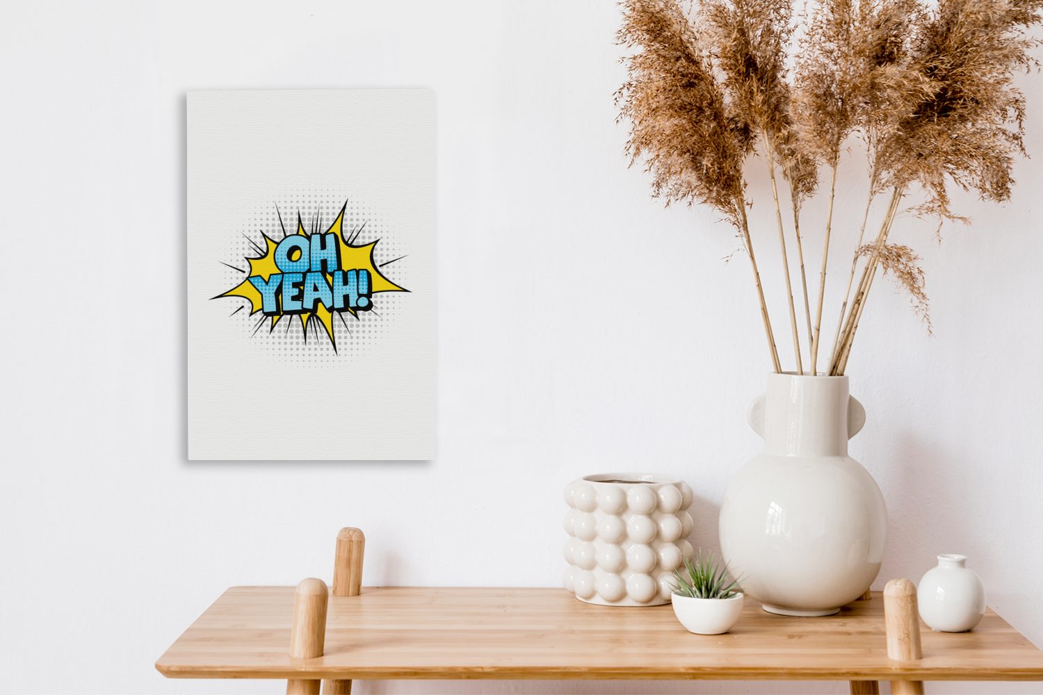 Zackenaufhänger, Hintergrund, Leinwandbild weißem auf inkl. fertig bespannt OneMillionCanvasses® Cartoon-Zitat YEAH!" (1 "OH St), Gemälde, 20x30 cm Leinwandbild
