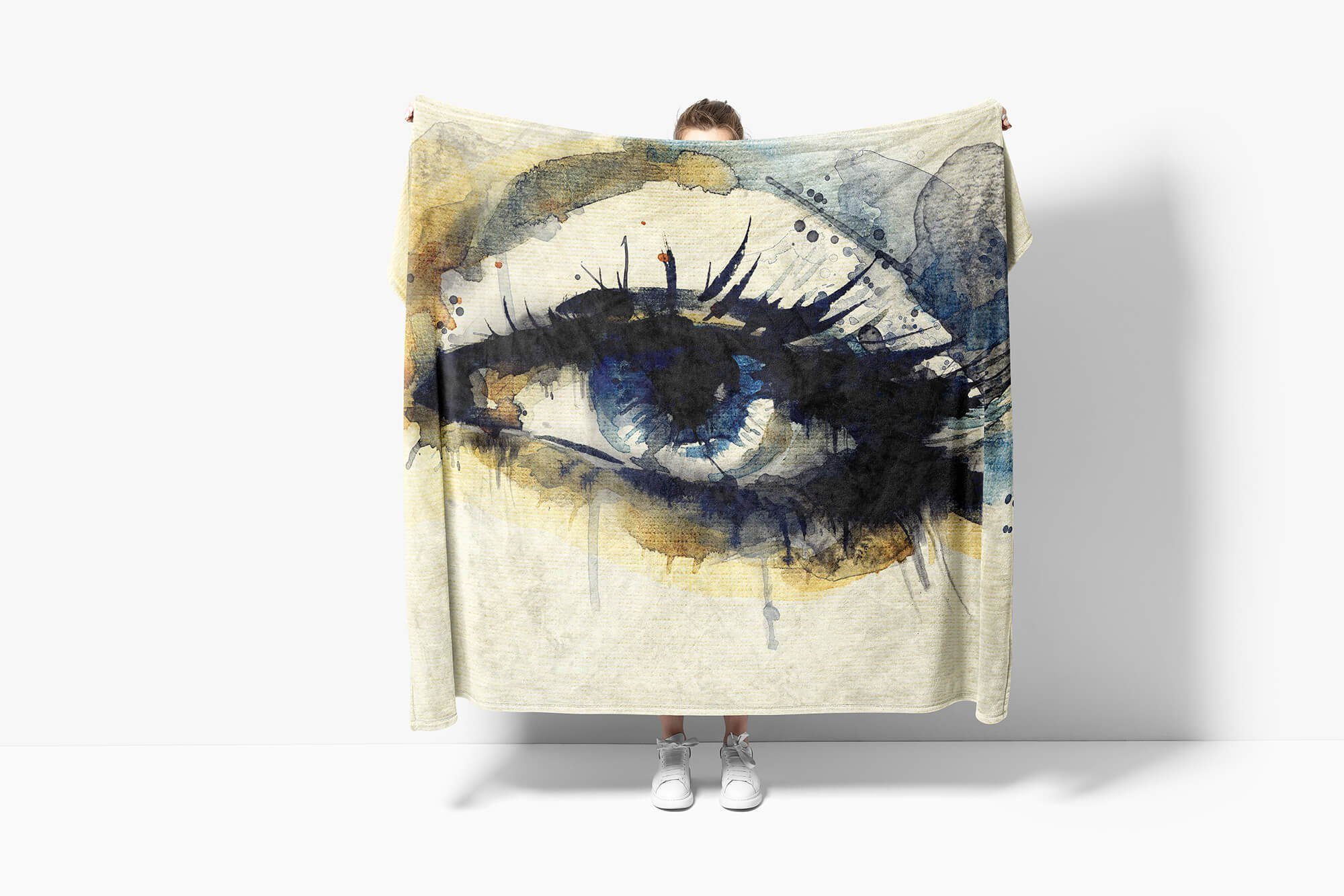 Sinus Art Saunatuch Handtuch Handtücher Wasserfarben, Fotomotiv Baumwolle-Polyester-Mix Handtuch mit Strandhandtuch Auge Kuscheldecke (1-St)