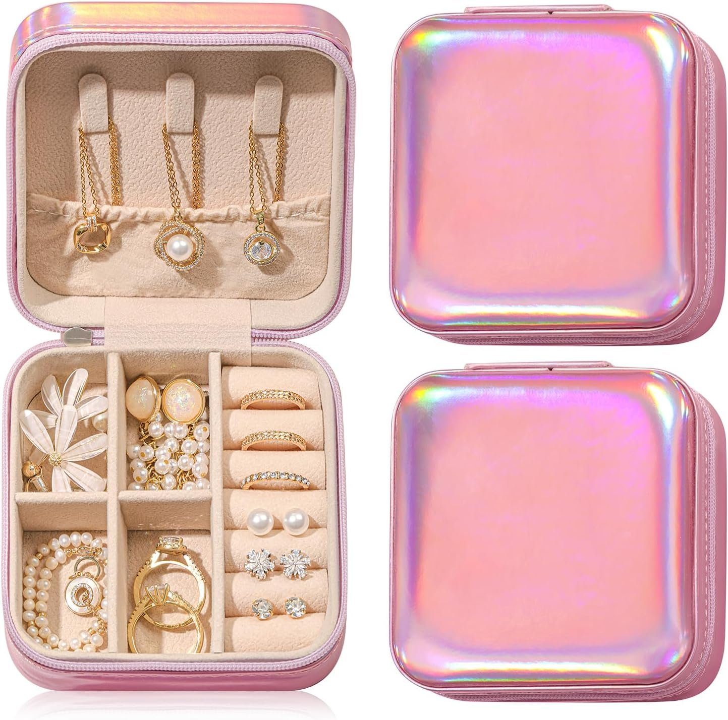 TUABUR Schmuckkasten Schmuck-Organizer für Damen, 2er-Pack Rosa