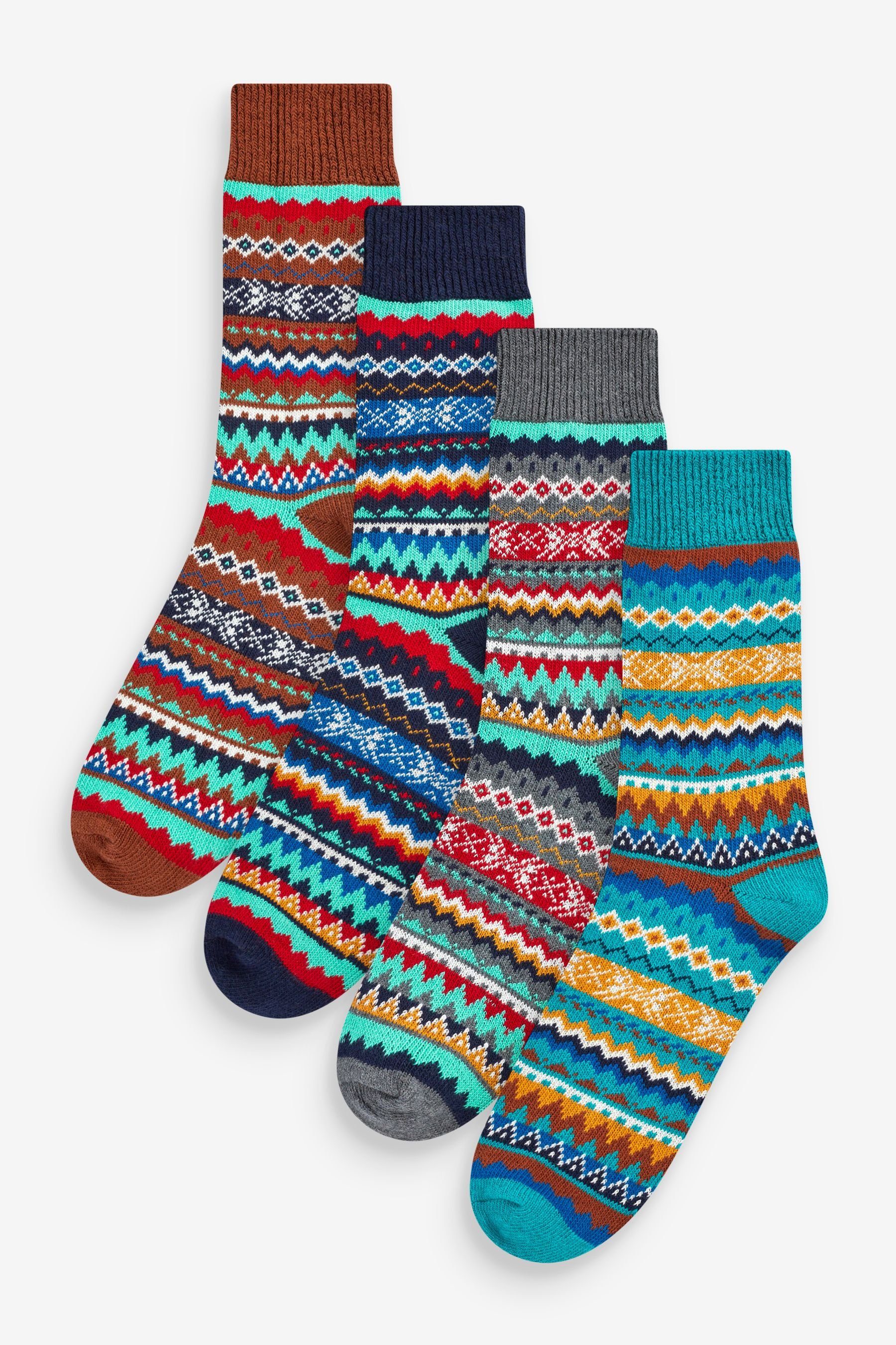 Next Kurzsocken Schwere Socken mit Muster, 4er-Pack (4-Paar) Blue Fairisle