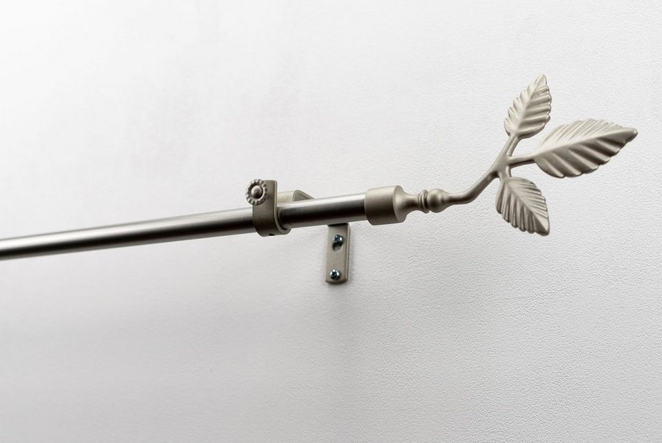 Gardinenstange SHEET mit offenem Träger, GARESA, Ø 16 mm, 1-läufig,  Wunschmaßlänge, Vorhanggarnitur, verlängerbar, Knopf mit Blätter, ohne Ringe