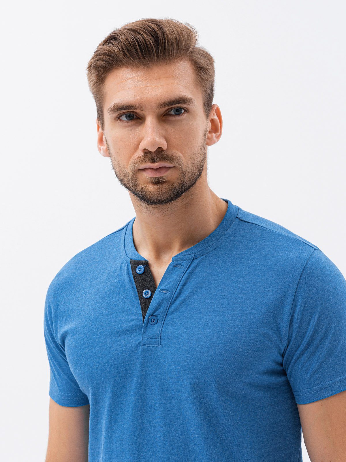 OMBRE T-Shirt Unifarbenes Herren-T-Shirt blau S1390 meliert S 