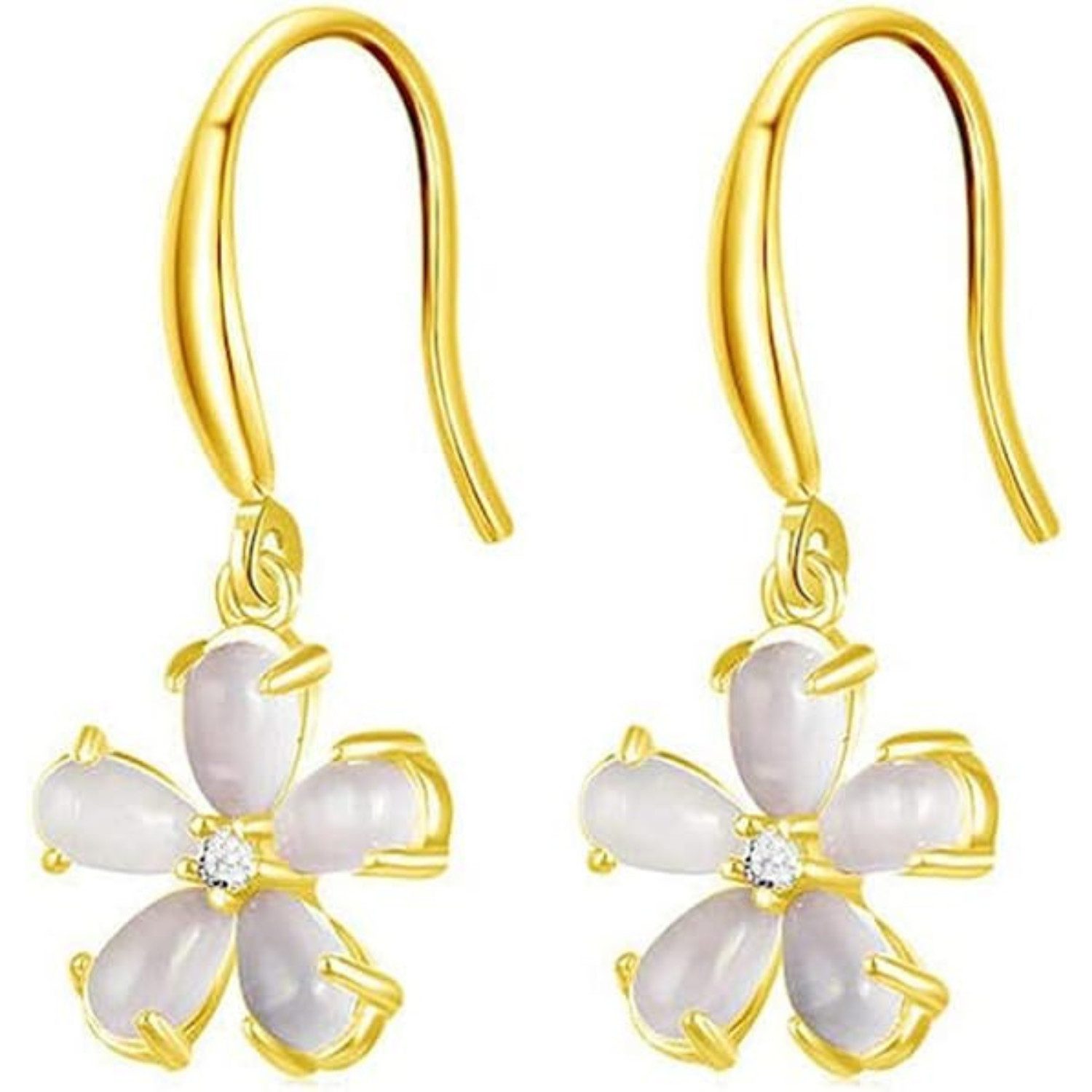 Ohrhaken-Set 925 Silber Ohrringe mit Funkelndem Katzenauge, Blumen Ohrhänger Damen