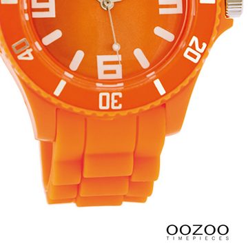 OOZOO Quarzuhr Oozoo Unisex Armbanduhr Vintage Series, Damen, Herrenuhr rund, groß (ca. 43mm) Silikonarmband orange