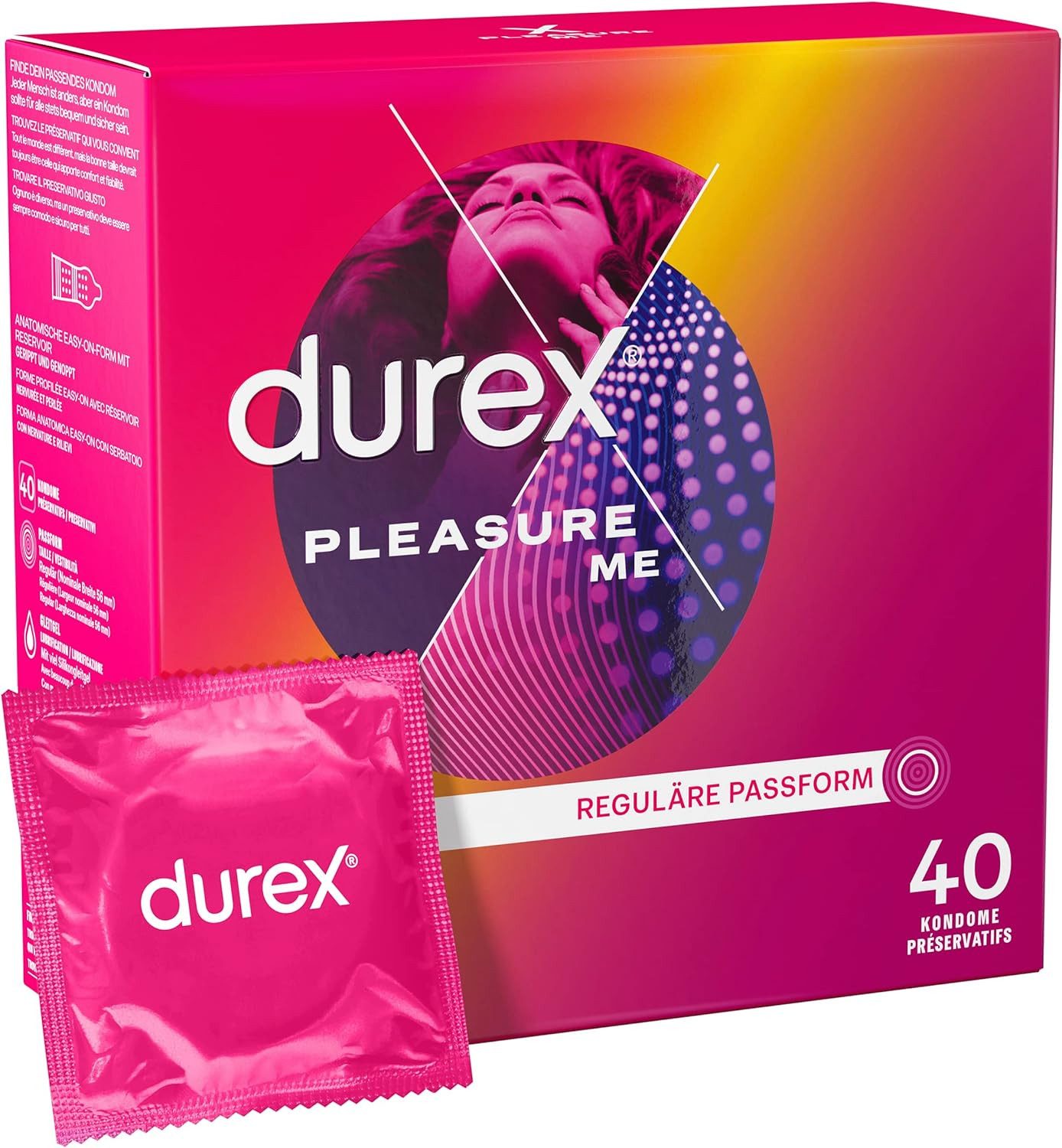 durex Kondome Pleasure Me Mit Noppen & Rippen & anatomischer Easy-On-Form Vorratspack, 40 St.
