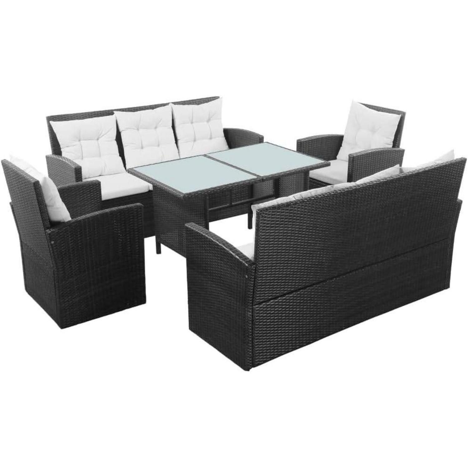 Willood Gartenlounge-Set Garten Lounge Set 8 Personen Rattan Schwarz Auflagen 5