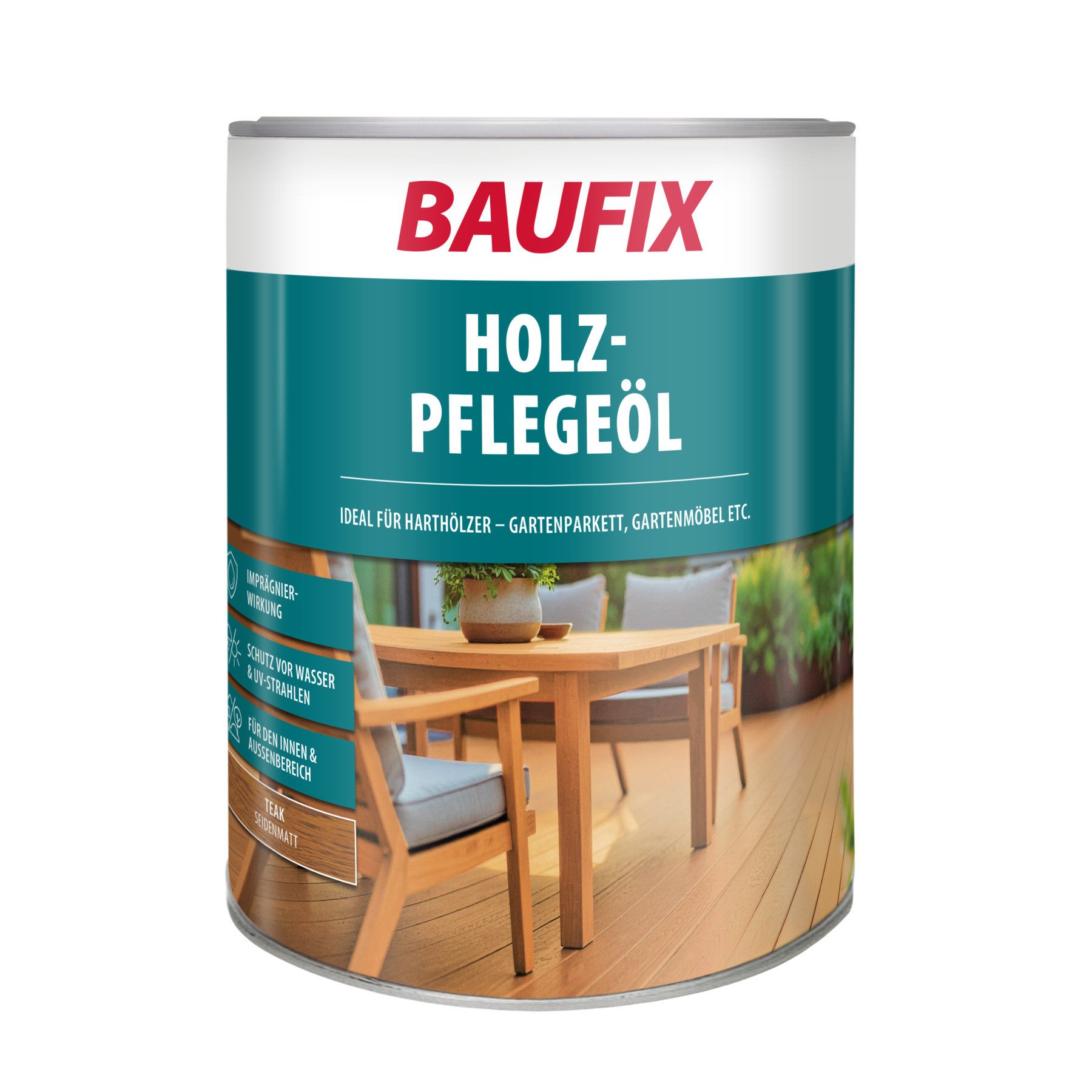Baufix Holzpflege seidenmatt, 2,5 Liter für ca. 25 m² Holzpflegeöl, Pflegeöl für Teak- & Harthölzer, Terrassen & Möbel im Außenbereich