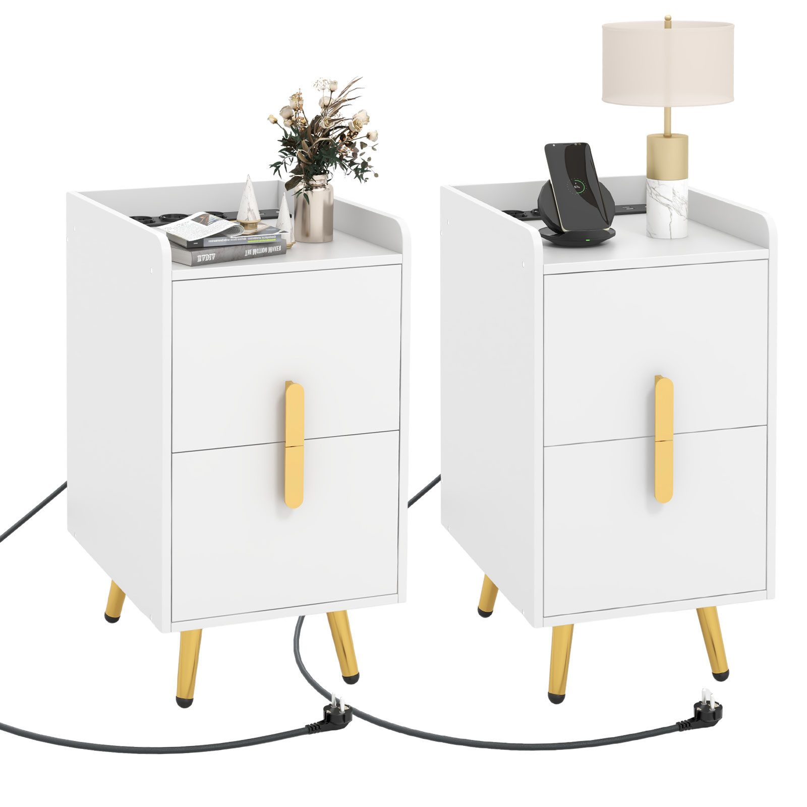 COSTWAY Nachttisch (2-St), mit Ladestation & USB-Anschlüssen & Schubladen günstig online kaufen