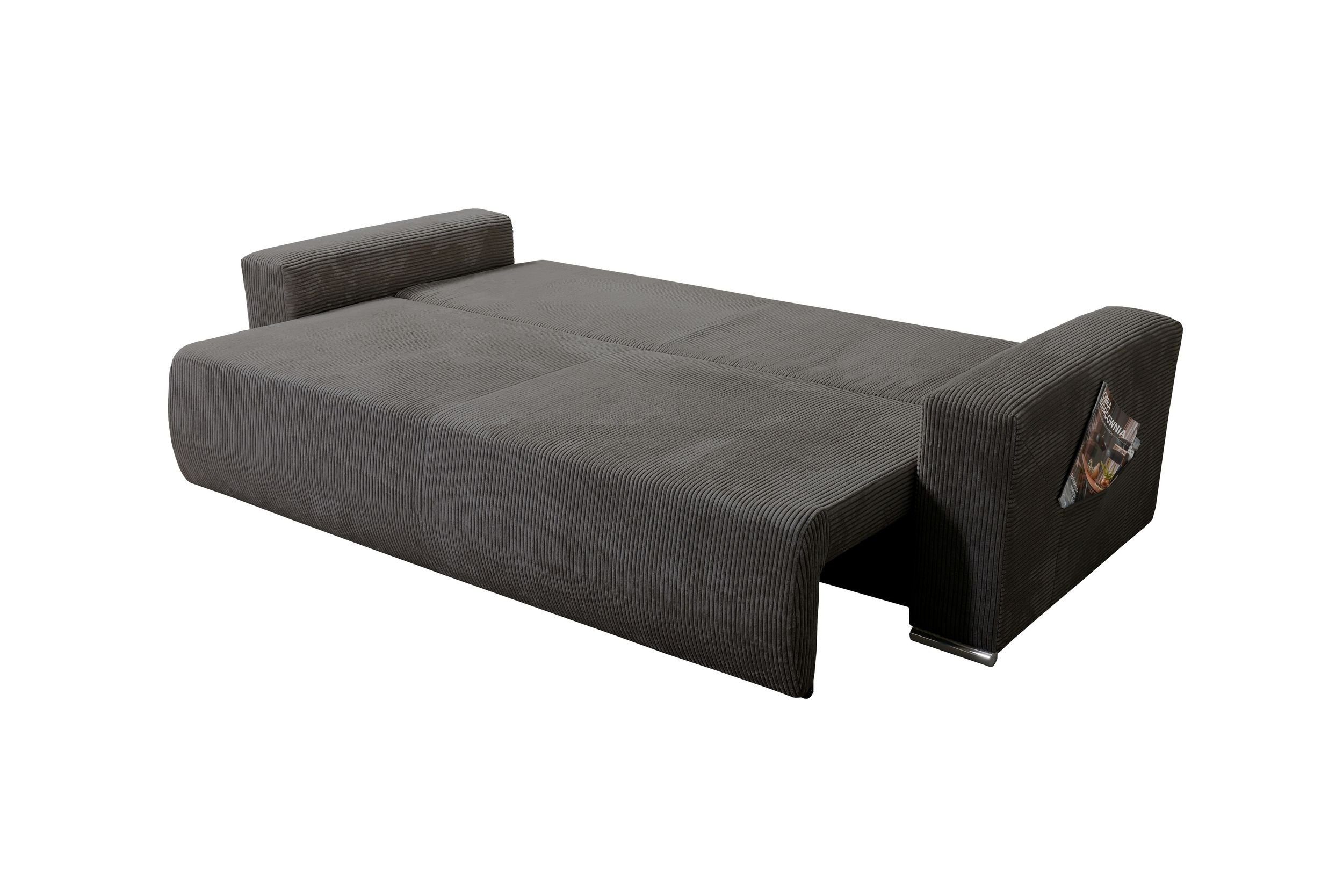 Couch mit Sofa 3-Sitzer Sofa Sofa Schlafsofa Grau, Wohnlandschaft Lincoln Cordstoff Küchen-Preisbombe Schlaffunktion