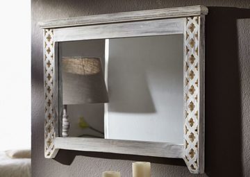 Massivmoebel24 Spiegel CASTLE-ANTIK (Spiegel im Landhausstil mit romantischen Verzierungen, weiß gewachst 90x3x60 Mango / Akazie montiert)