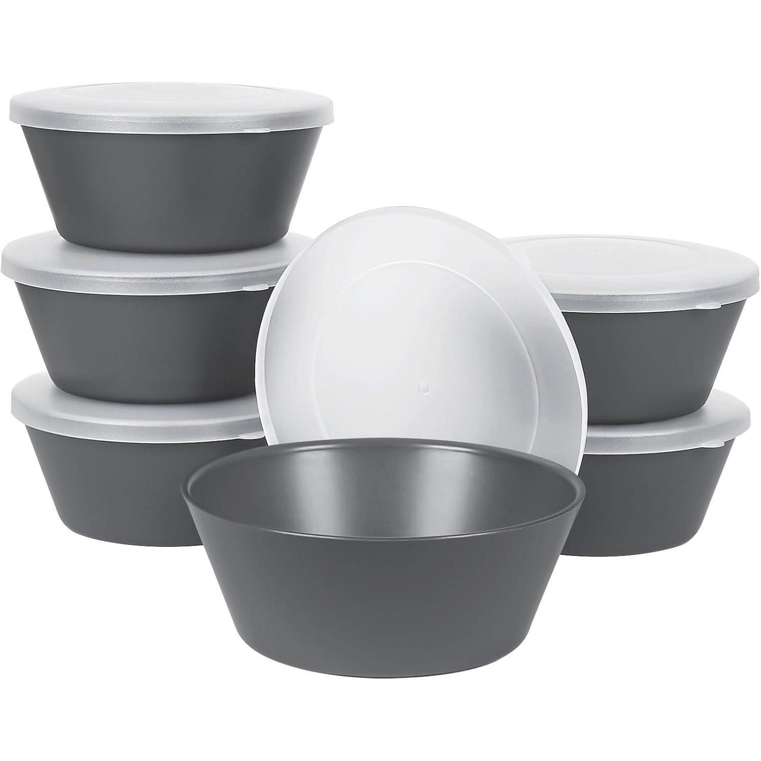 LuxusKollektion Salatschüssel Müslischüsseln Set Deckel 6er 750ml Mikrowellenfest Grau 6 Pcs Grau, Kunststoff