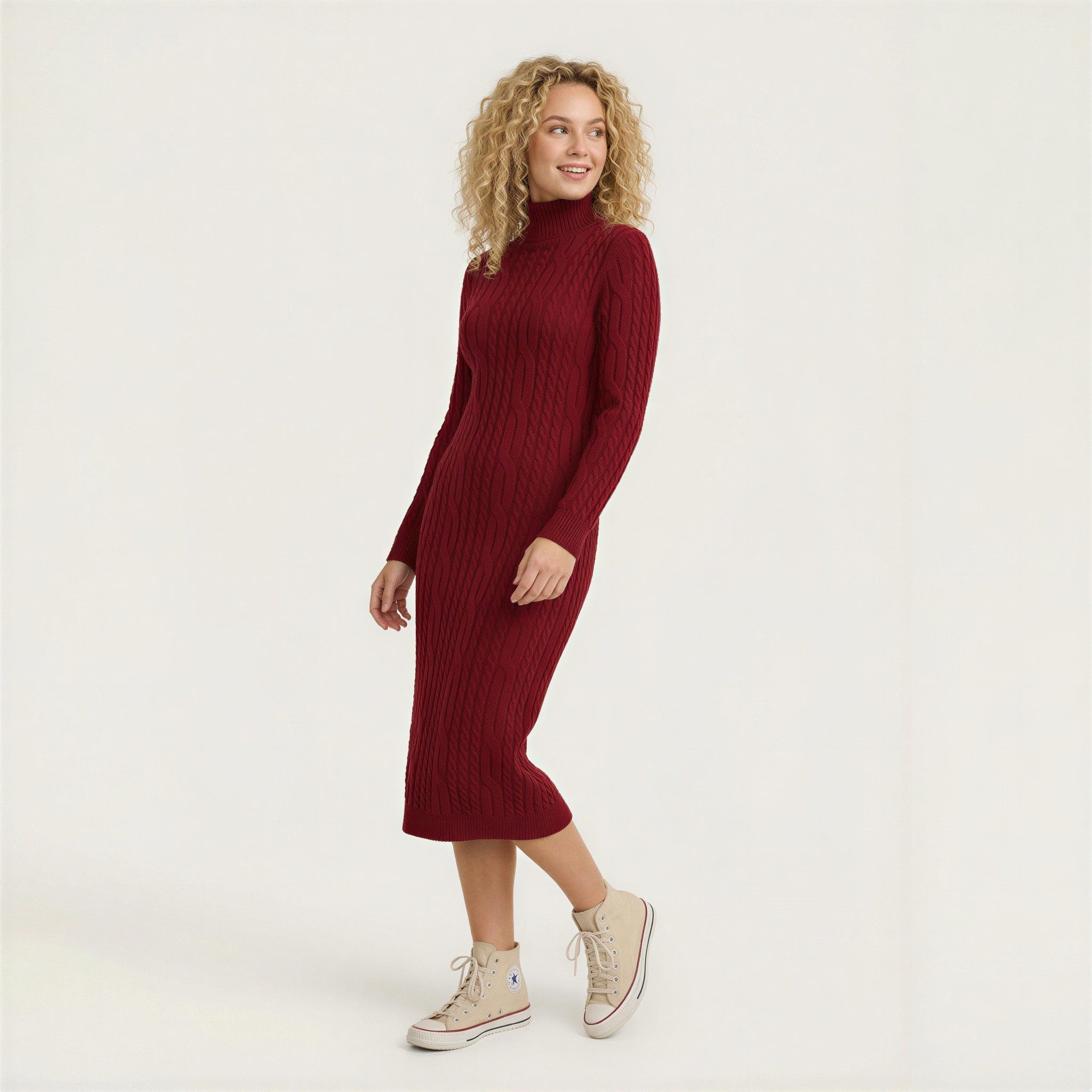 OriginalYou Strickkleid Damen Strickkleid im modischen Zopfstrick Stil Long günstig online kaufen
