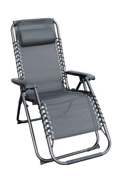 Spetebo Hochlehner Relax Sessel verstellbar mit Kopfkissen - grau, Verstellbarer und klappbarer Garten Liegestuhl