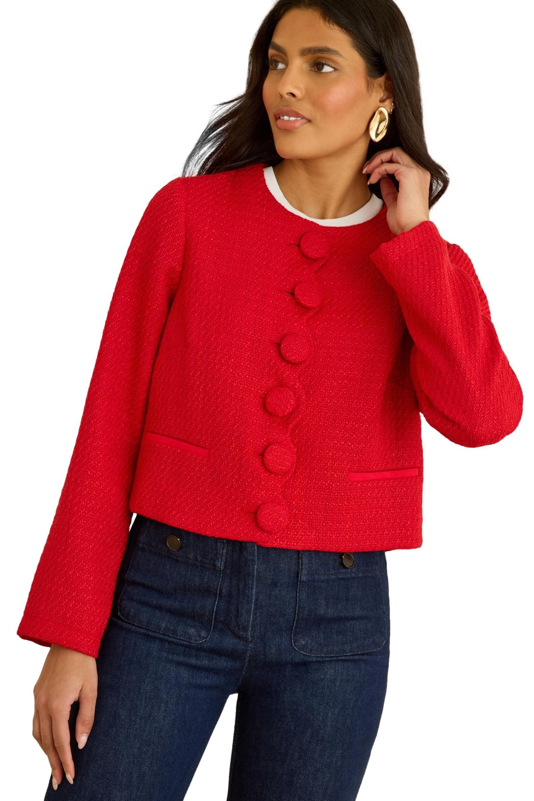 Love & Roses Jackenblazer Love & Roses Bouclé-Blazer mit Bogenkante (1-tlg)