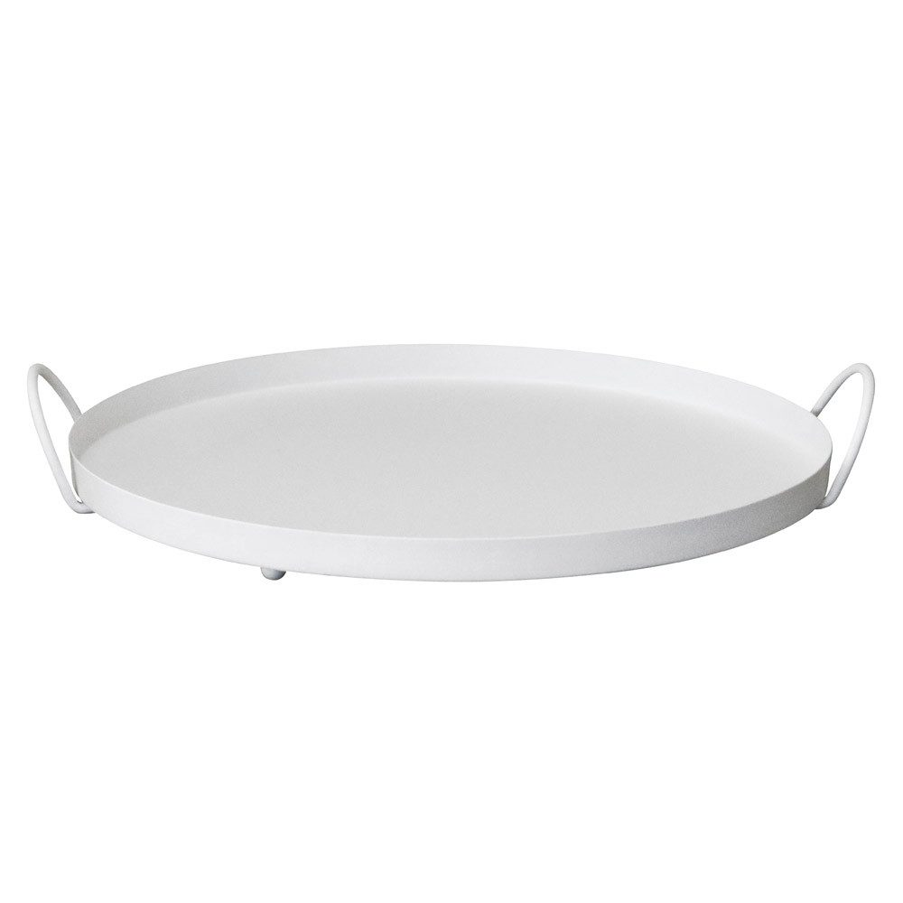 Grafelstein Tablett Tablett LENE weiß aus Metall Dekotablett mit Griffen D35cm Metalltable